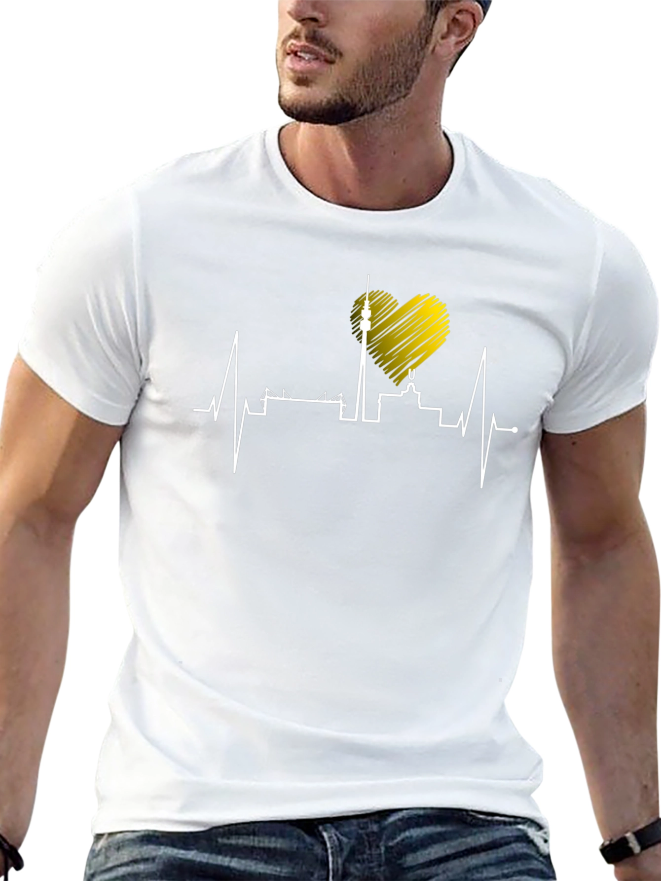 Berlin Skyline Heartbeat Black T-Shirt