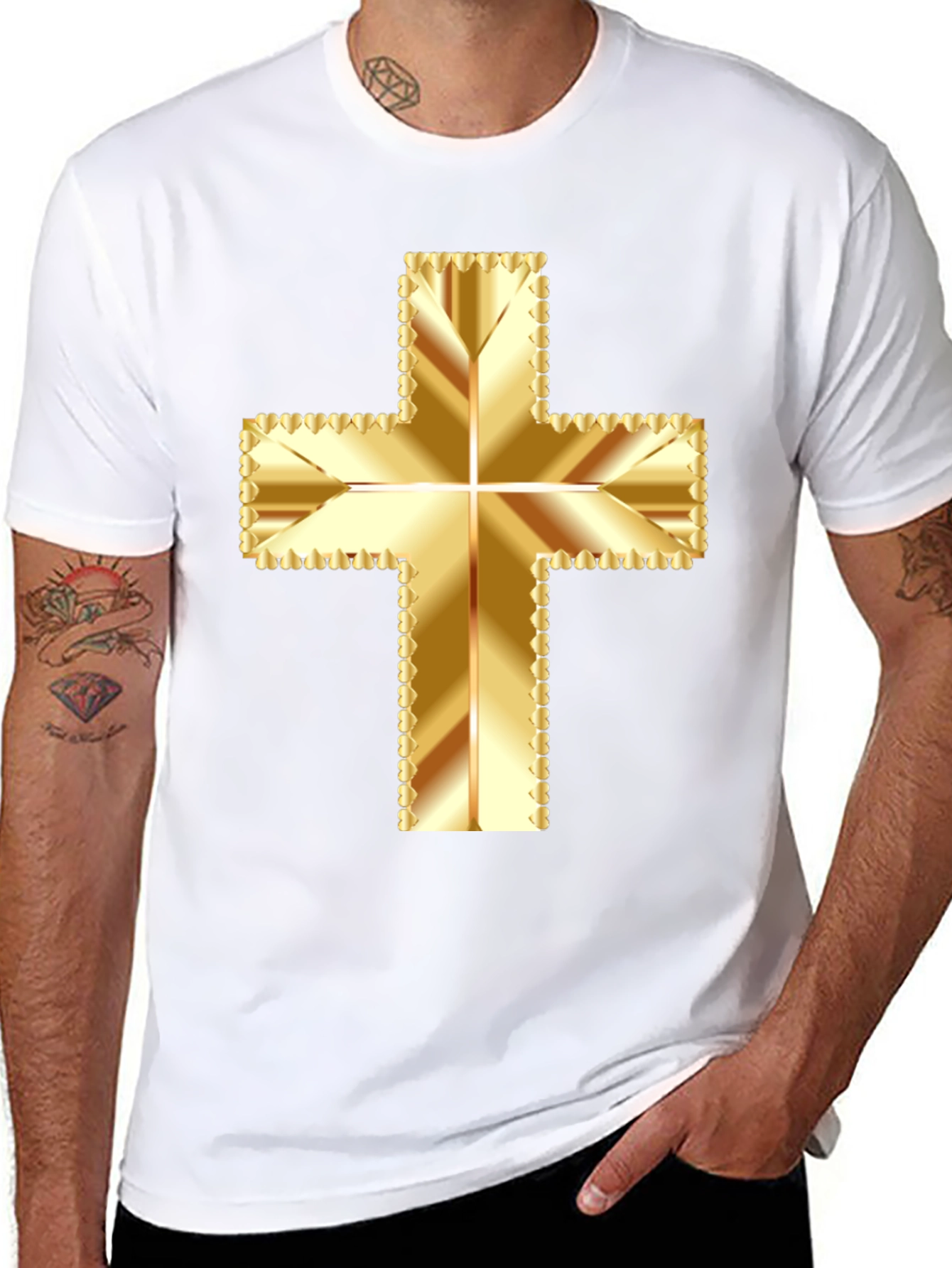Golden Cross Graphic Tee - Stylish Religious Apparel