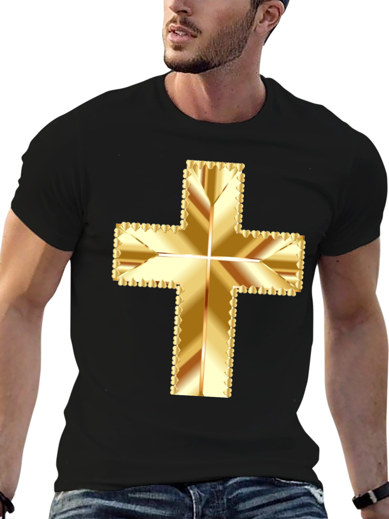 Golden Cross Graphic Tee - Stylish Religious Apparel
