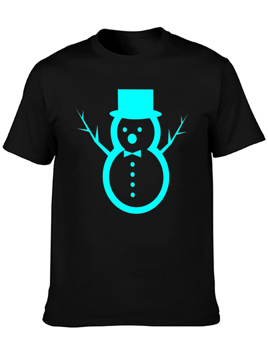 Festive Snowman Graphic Tee - Black Cotton Blend