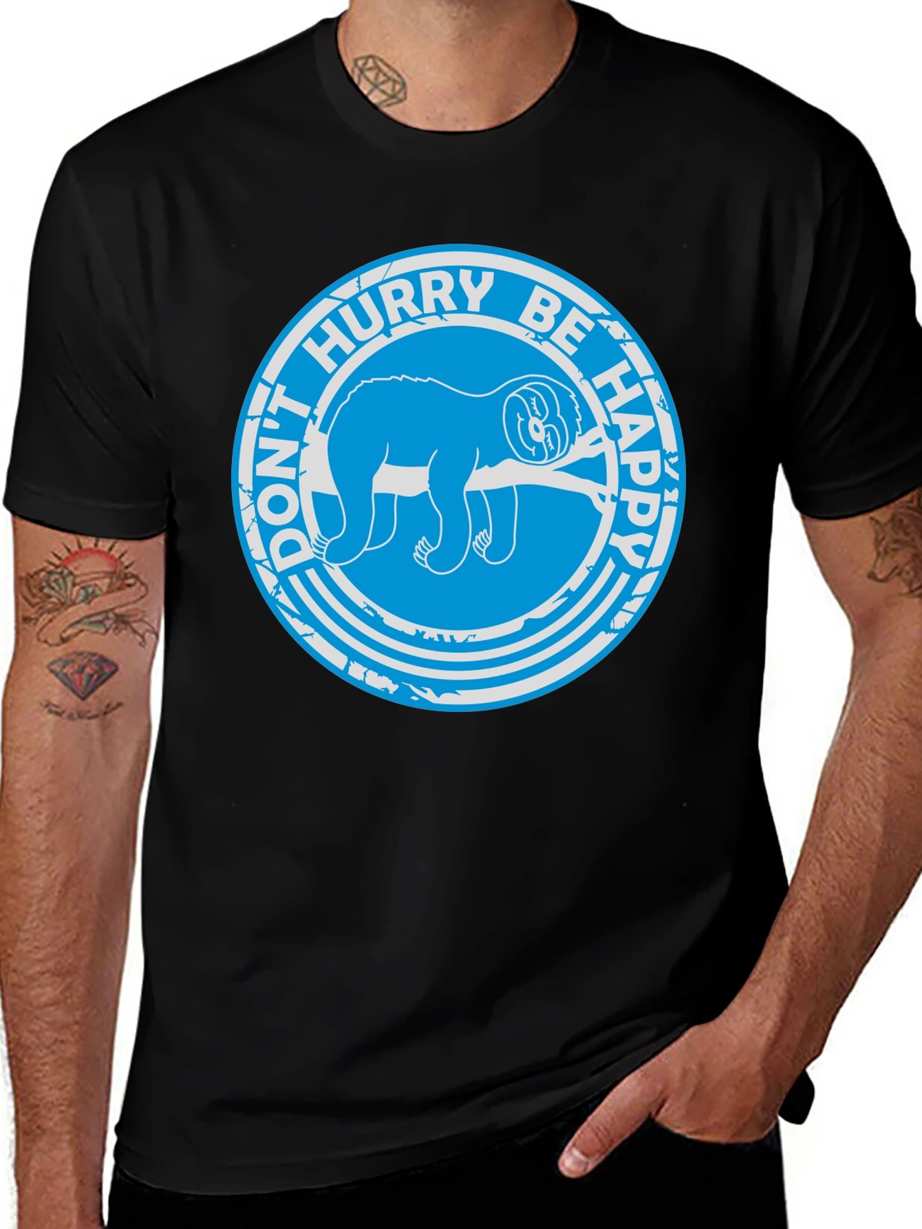 Dont Hurry Be Happy Sloth T-Shirt - Black