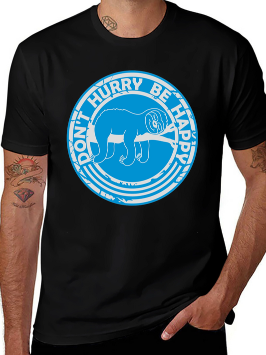 Dont Hurry Be Happy Sloth T-Shirt - Black