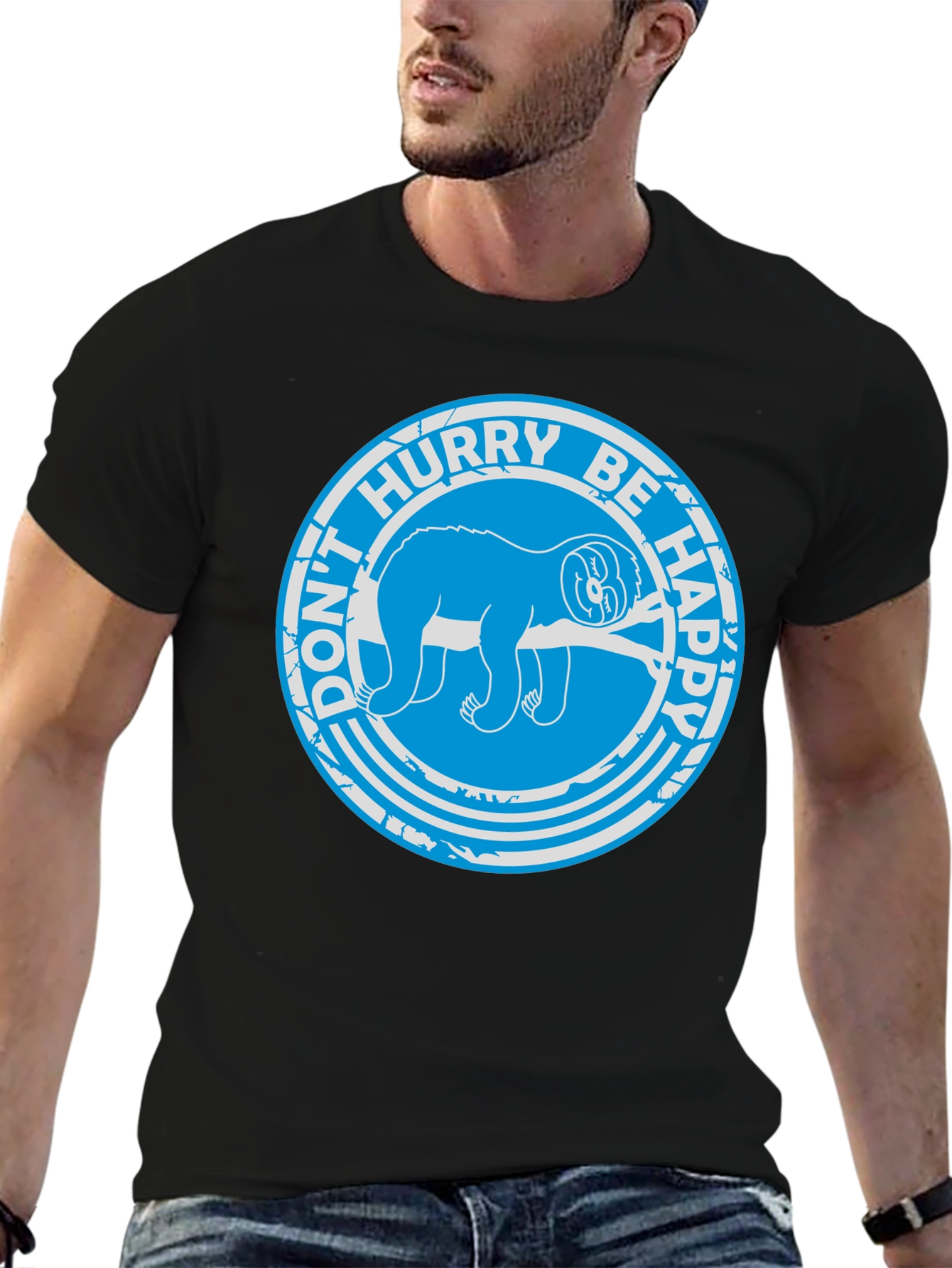 Dont Hurry Be Happy Sloth T-Shirt - Black