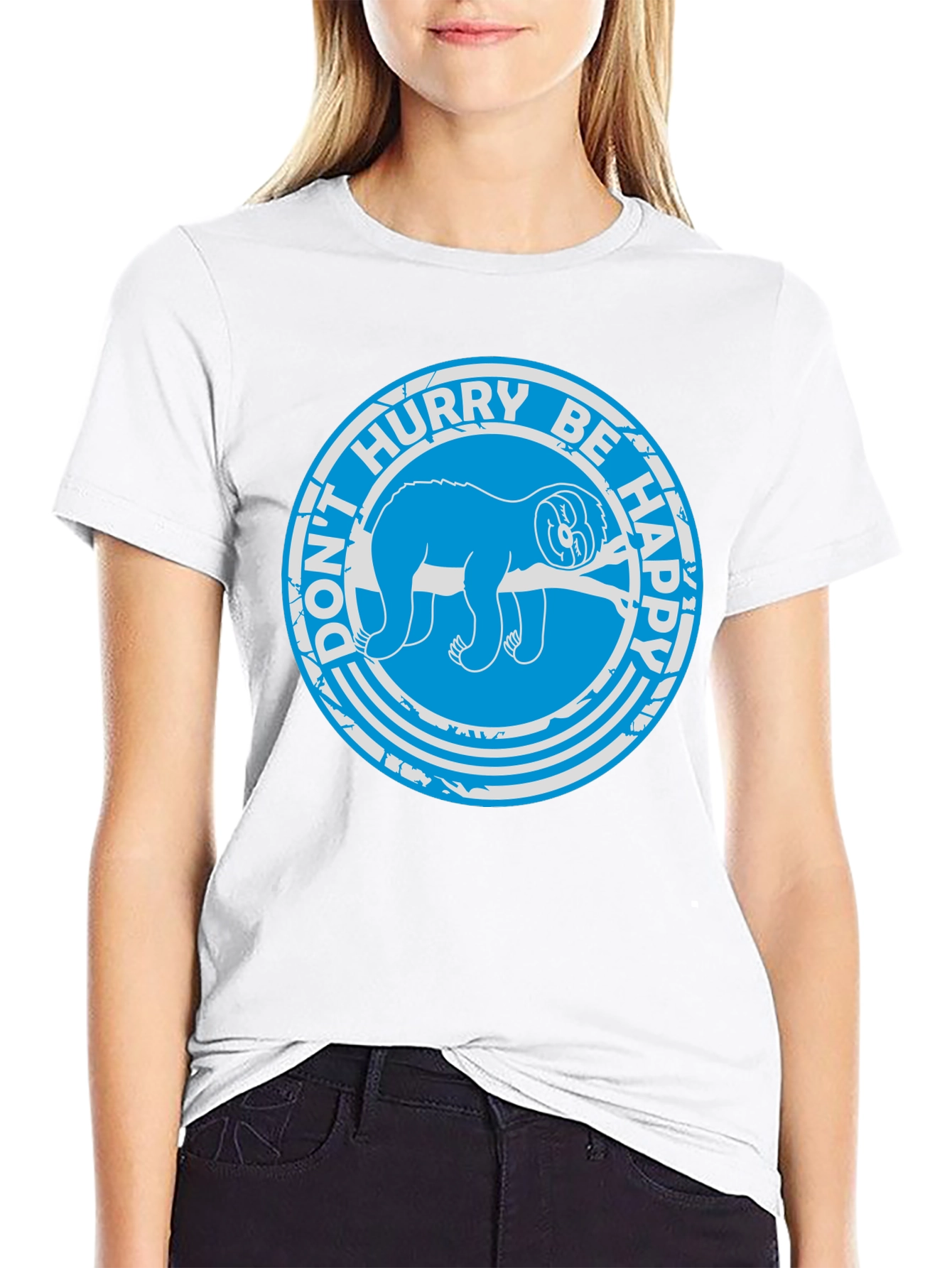 Dont Hurry Be Happy Sloth T-Shirt - Black