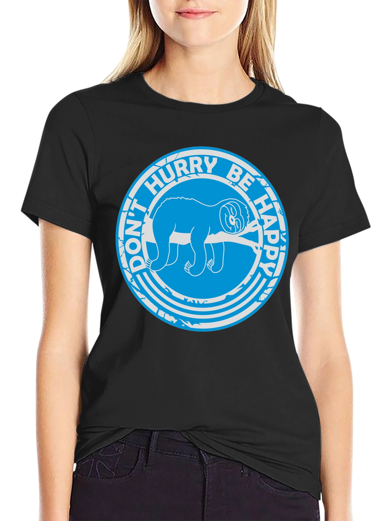 Dont Hurry Be Happy Sloth T-Shirt - Black