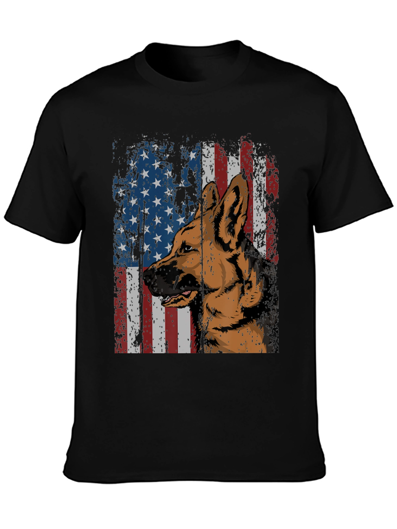 German Shepherd American Flag Graphic Tee