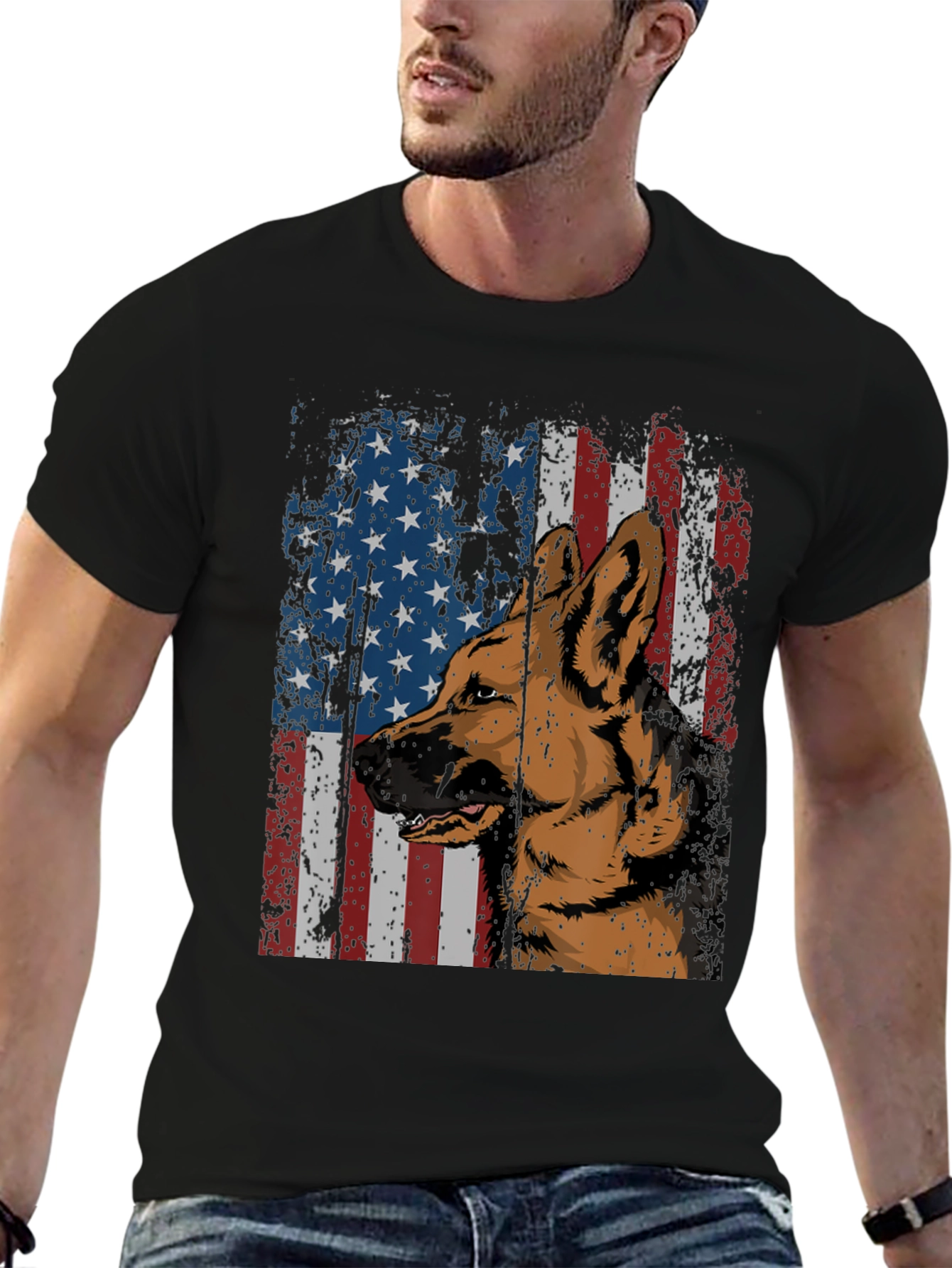 German Shepherd American Flag Graphic Tee