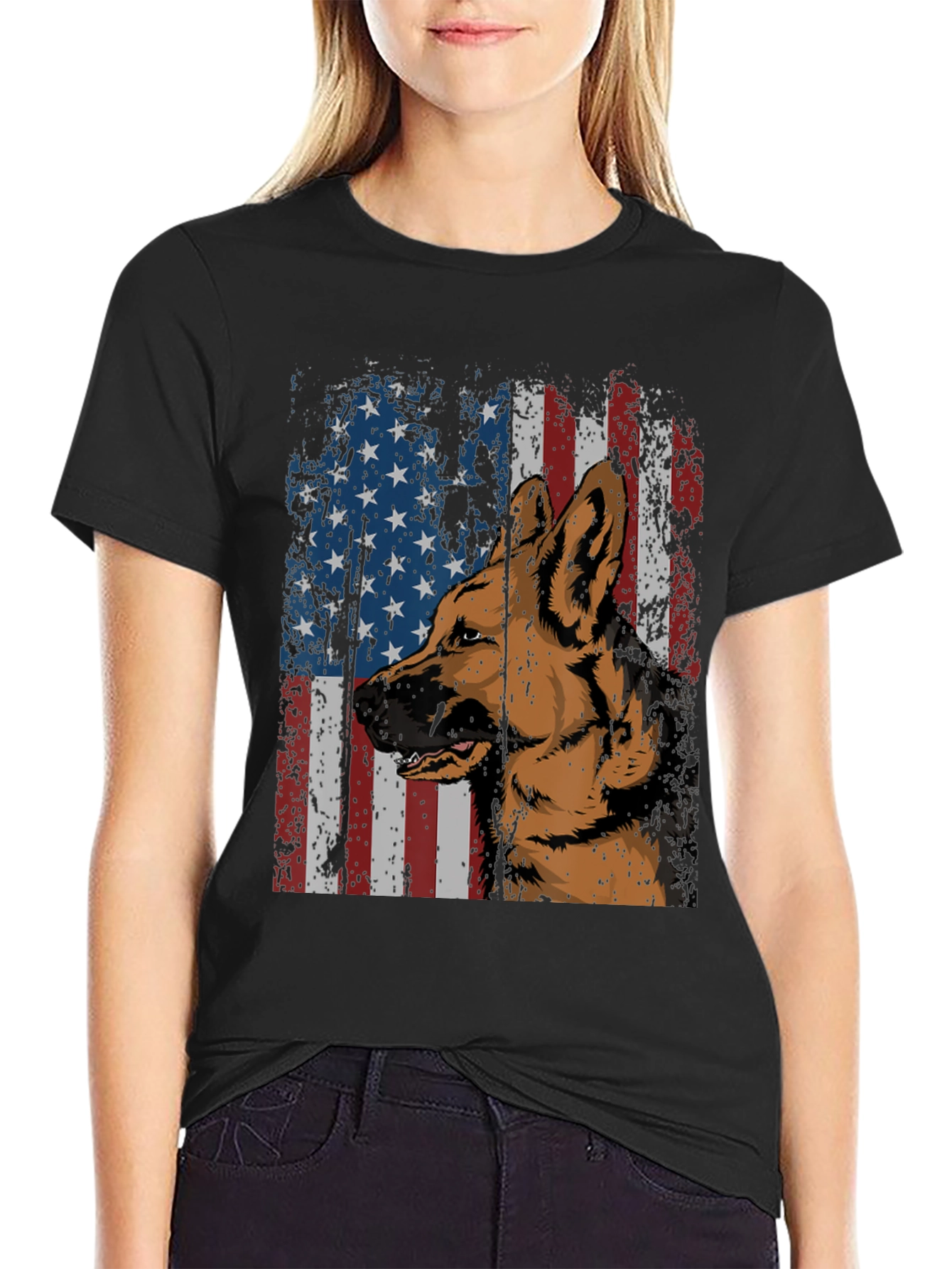 German Shepherd American Flag Graphic Tee
