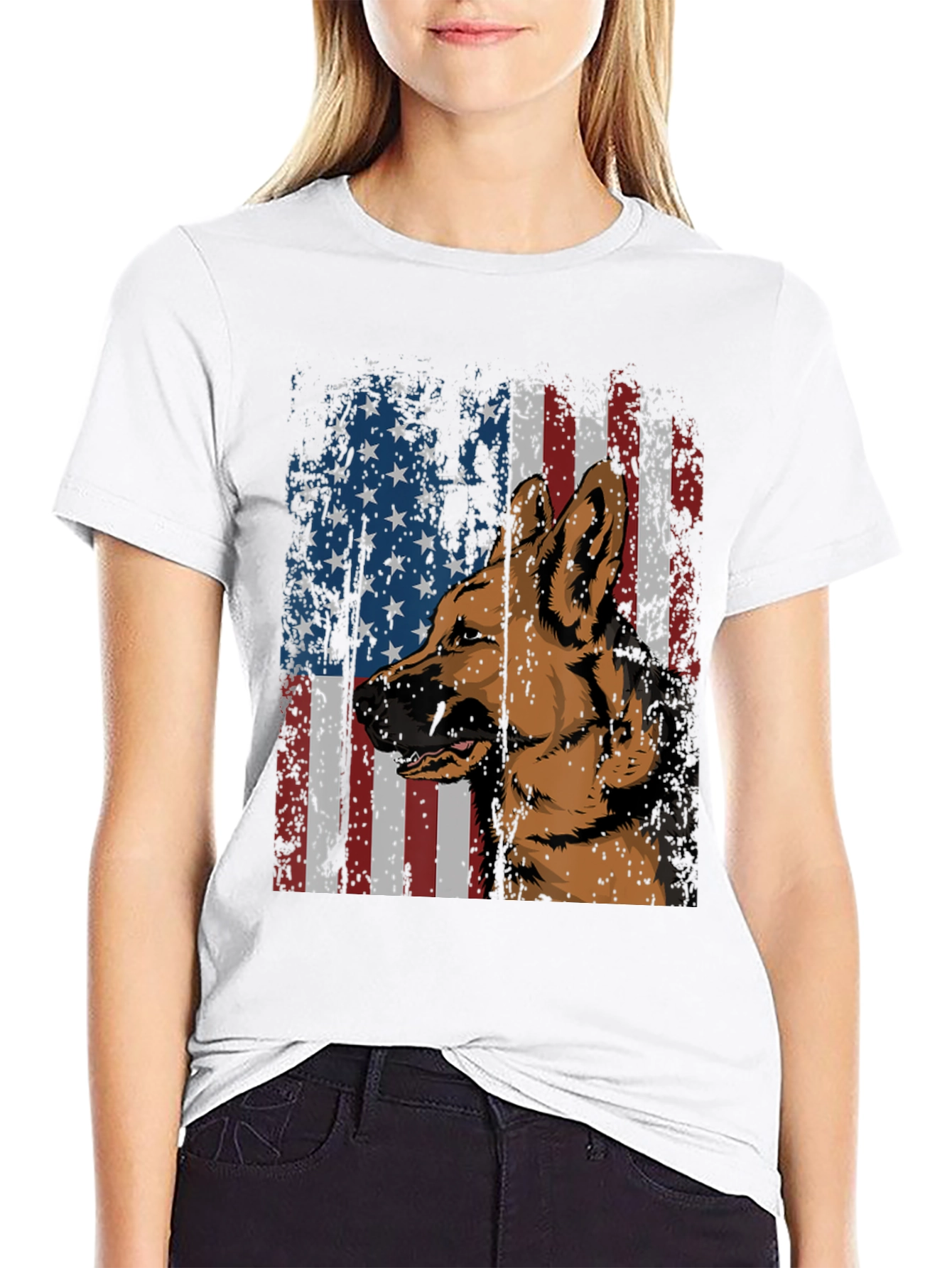 German Shepherd American Flag Graphic Tee