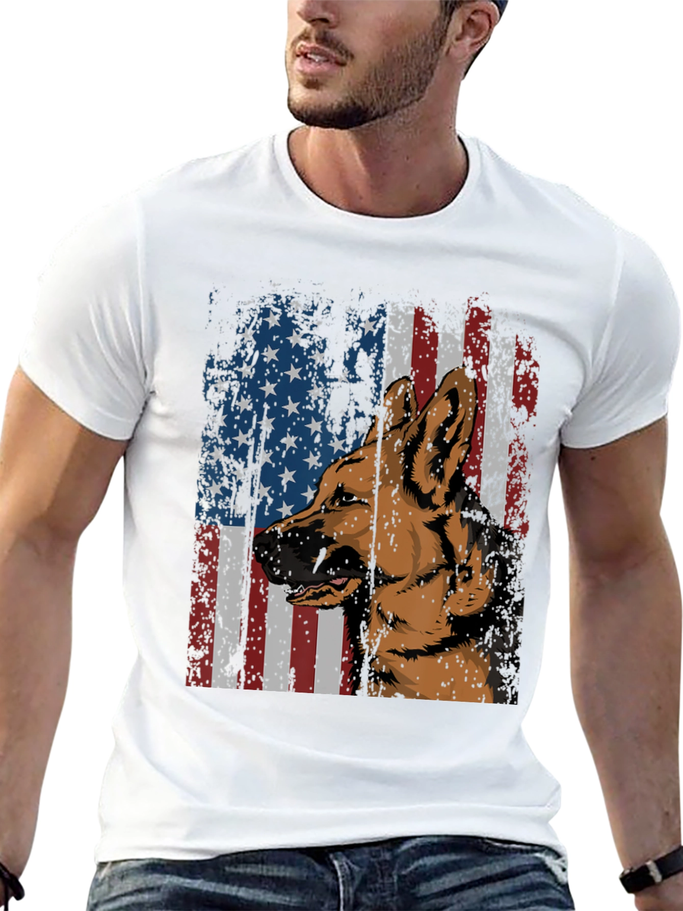 German Shepherd American Flag Graphic Tee