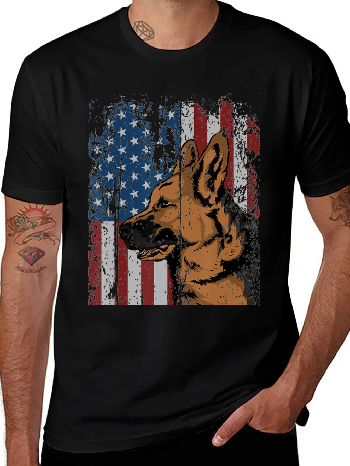 German Shepherd American Flag Graphic Tee