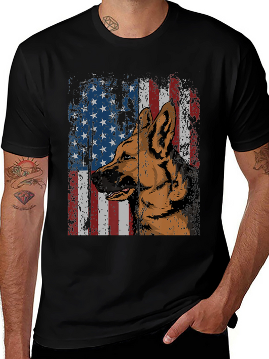 German Shepherd American Flag Graphic Tee