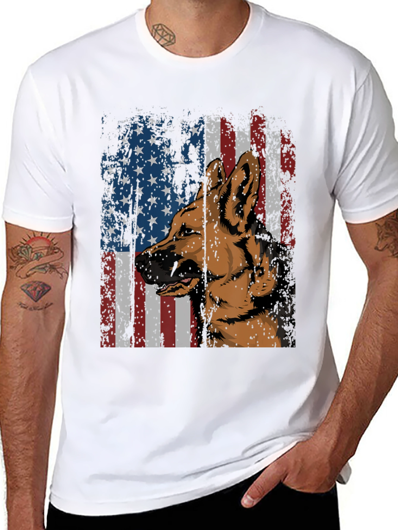 German Shepherd American Flag Graphic Tee