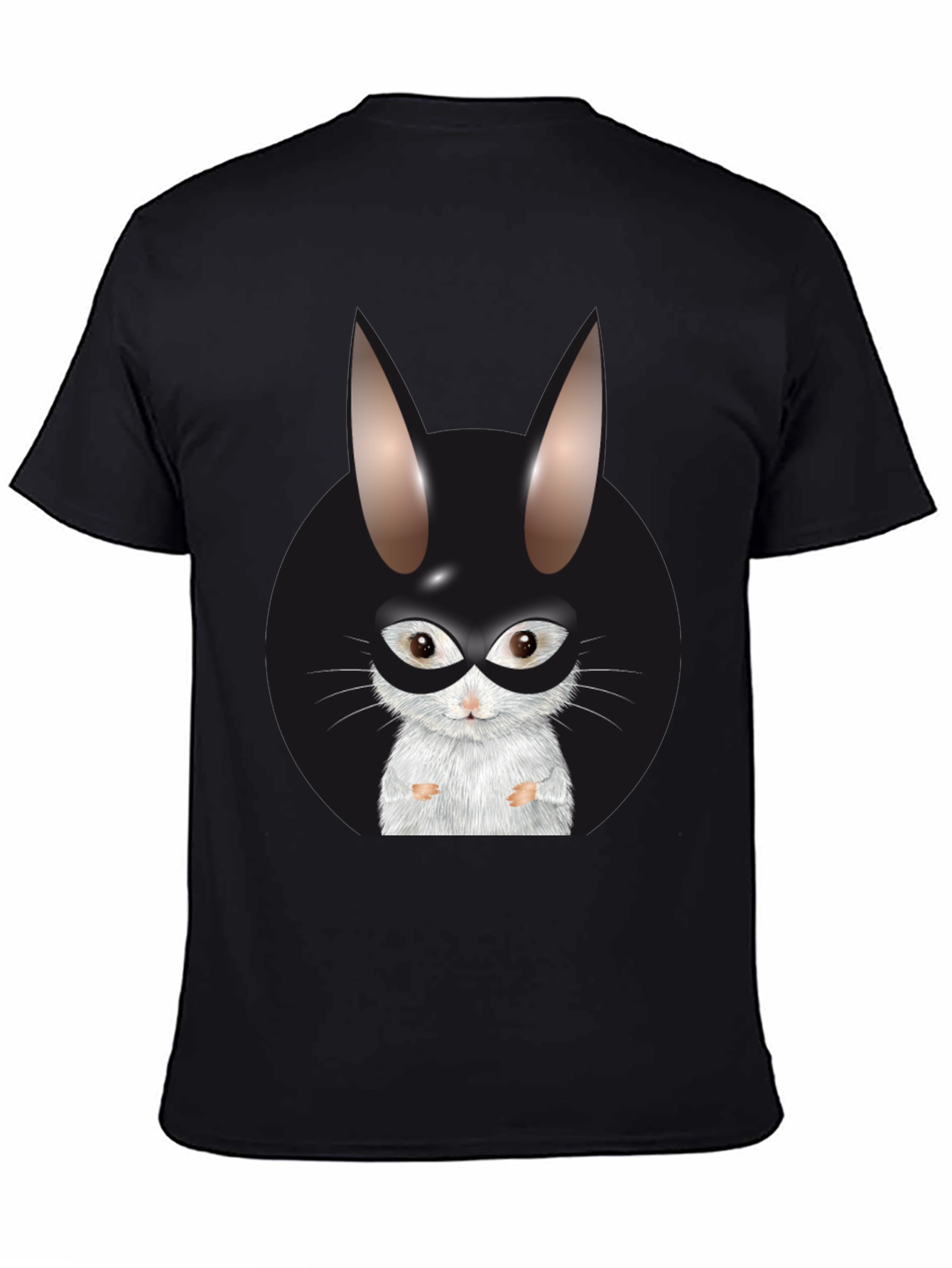 Black T-Shirt with Rabbit Superhero Graphic