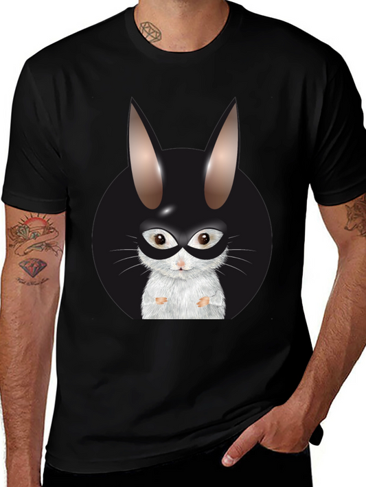 Black T-Shirt with Rabbit Superhero Graphic