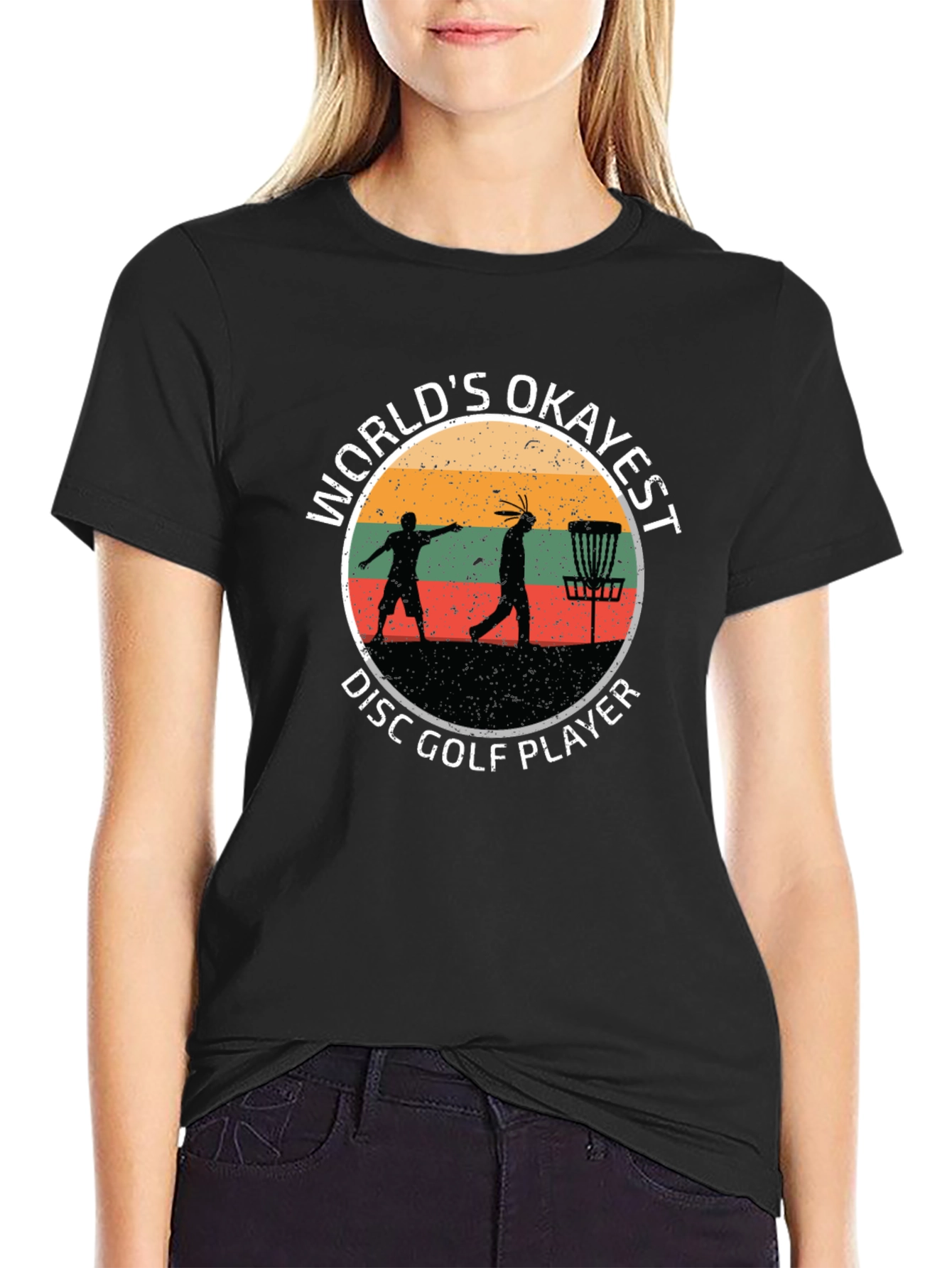 Worlds Okayest Disc Golf Player Black T-Shirt