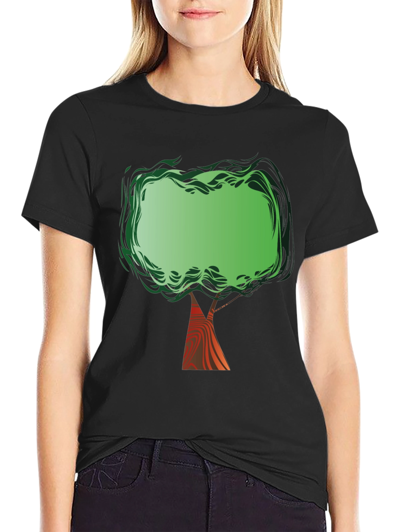 Green Tree Graphic Print Black T-Shirt