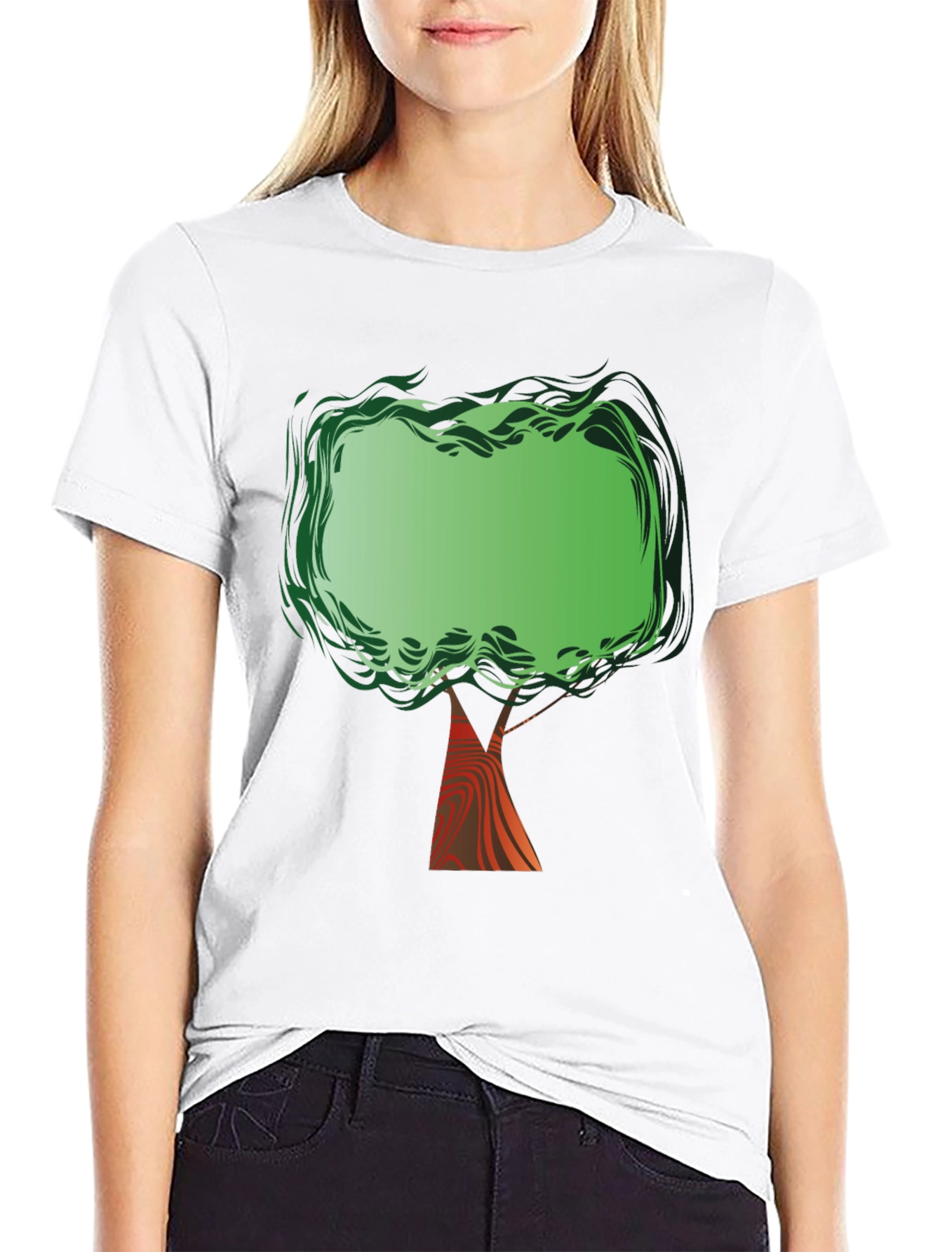 Green Tree Graphic Print Black T-Shirt