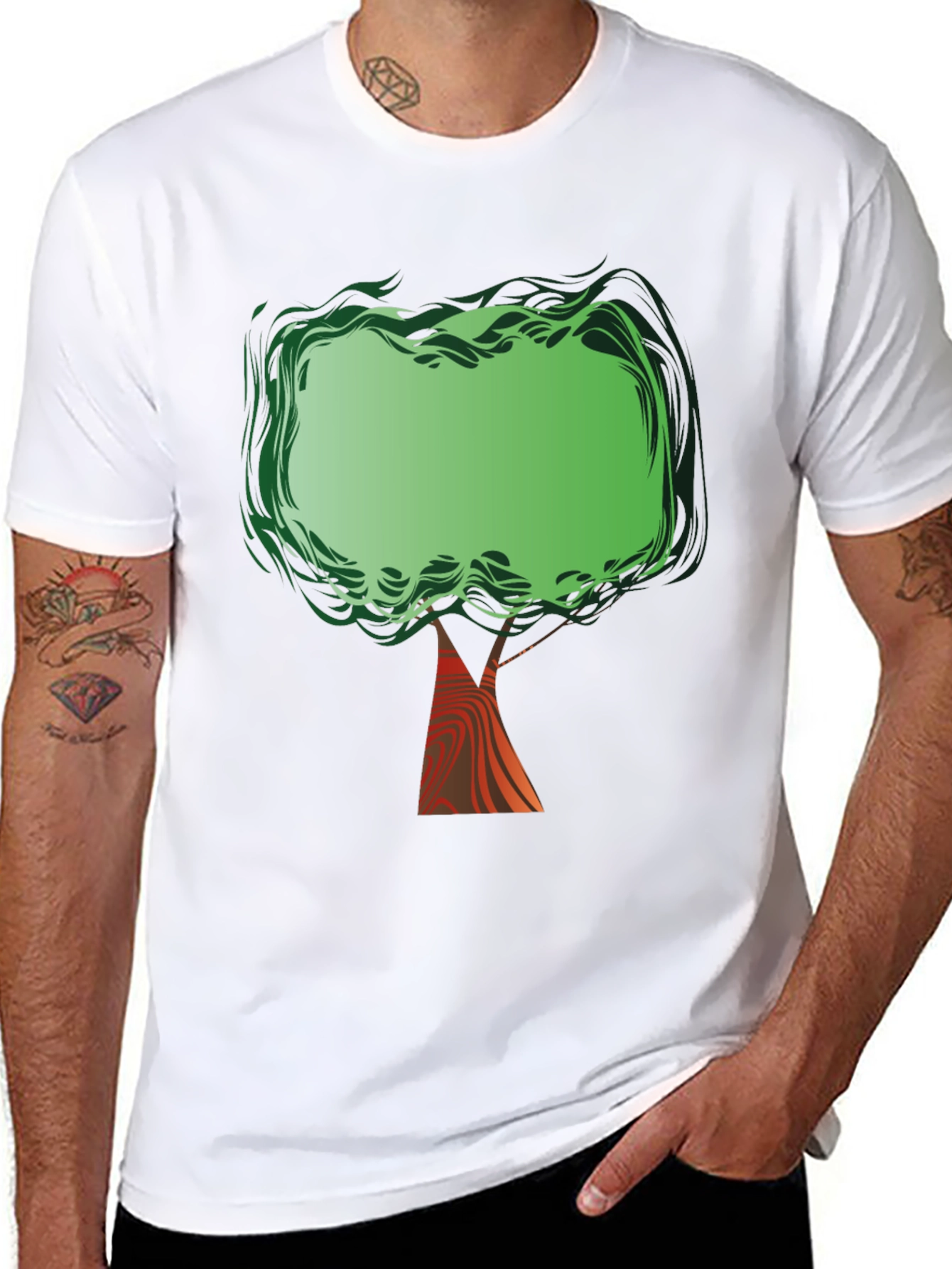 Green Tree Graphic Print Black T-Shirt