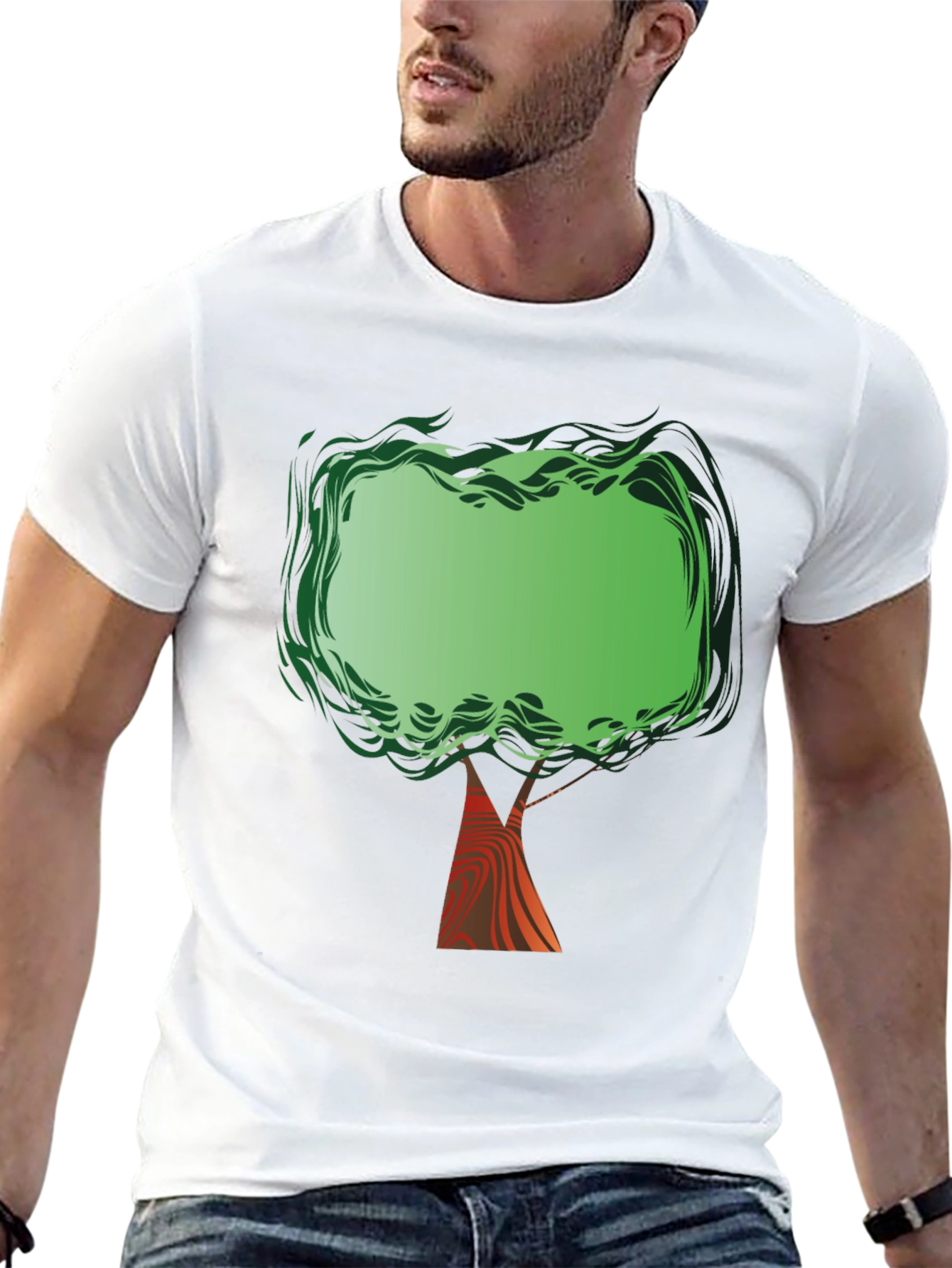 Green Tree Graphic Print Black T-Shirt