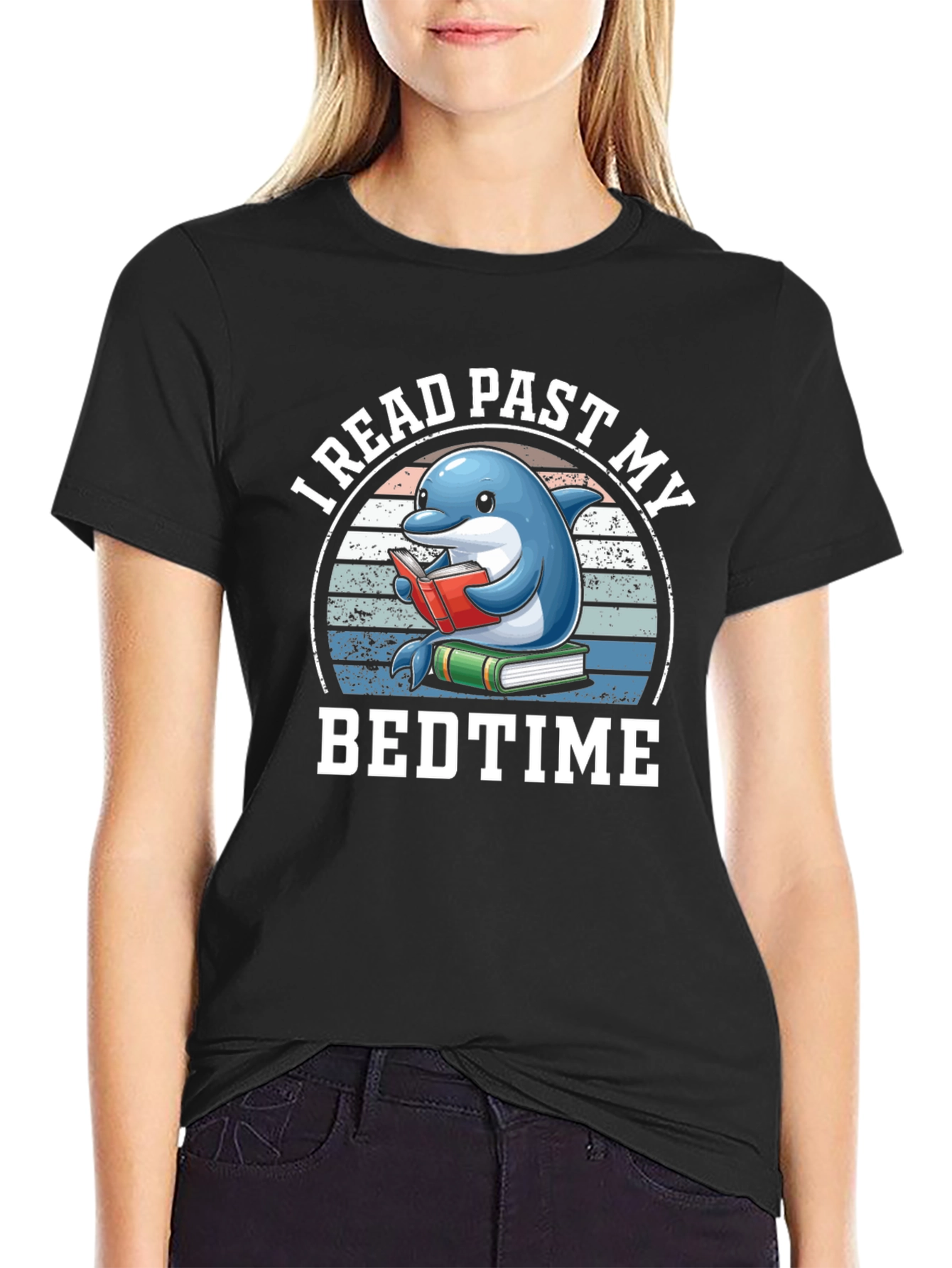 Funny Dolphin Reading Book Graphic Tee