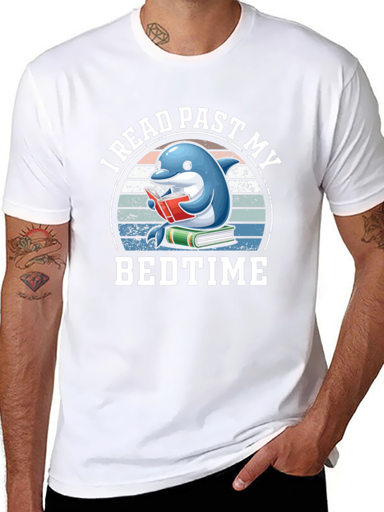 Funny Dolphin Reading Book Graphic Tee