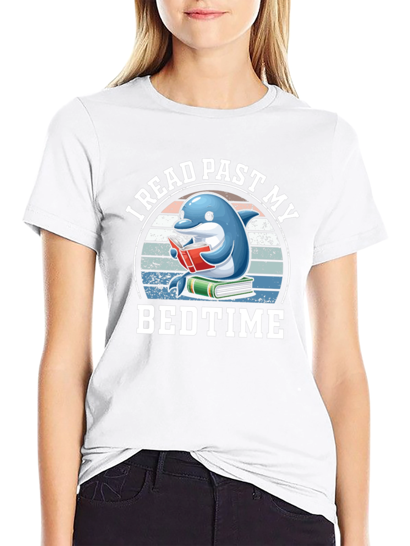 Funny Dolphin Reading Book Graphic Tee