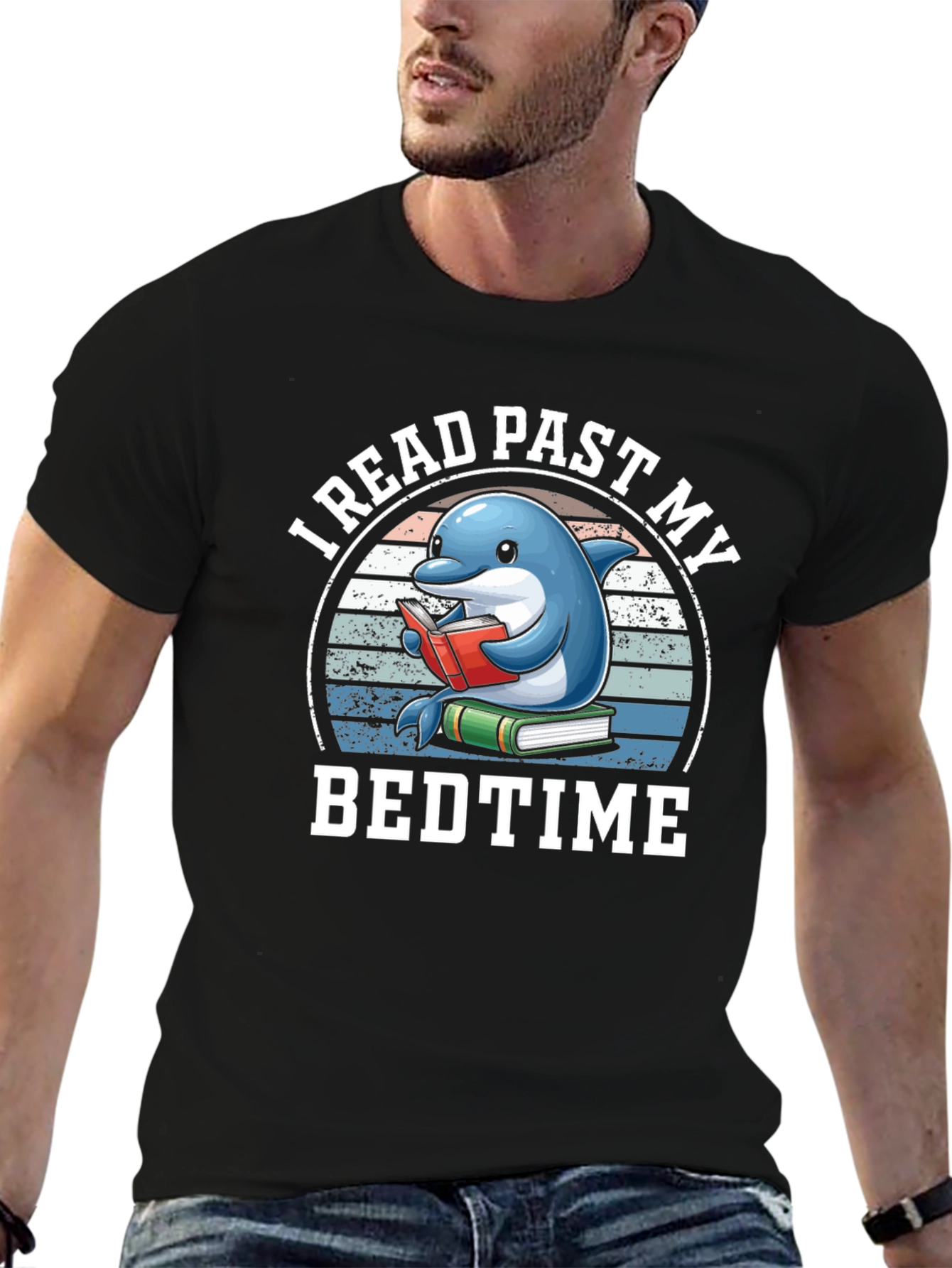 Funny Dolphin Reading Book Graphic Tee