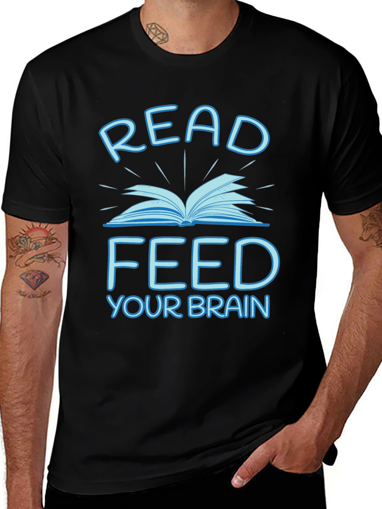 Read Feed Your Brain Black Graphic Tee