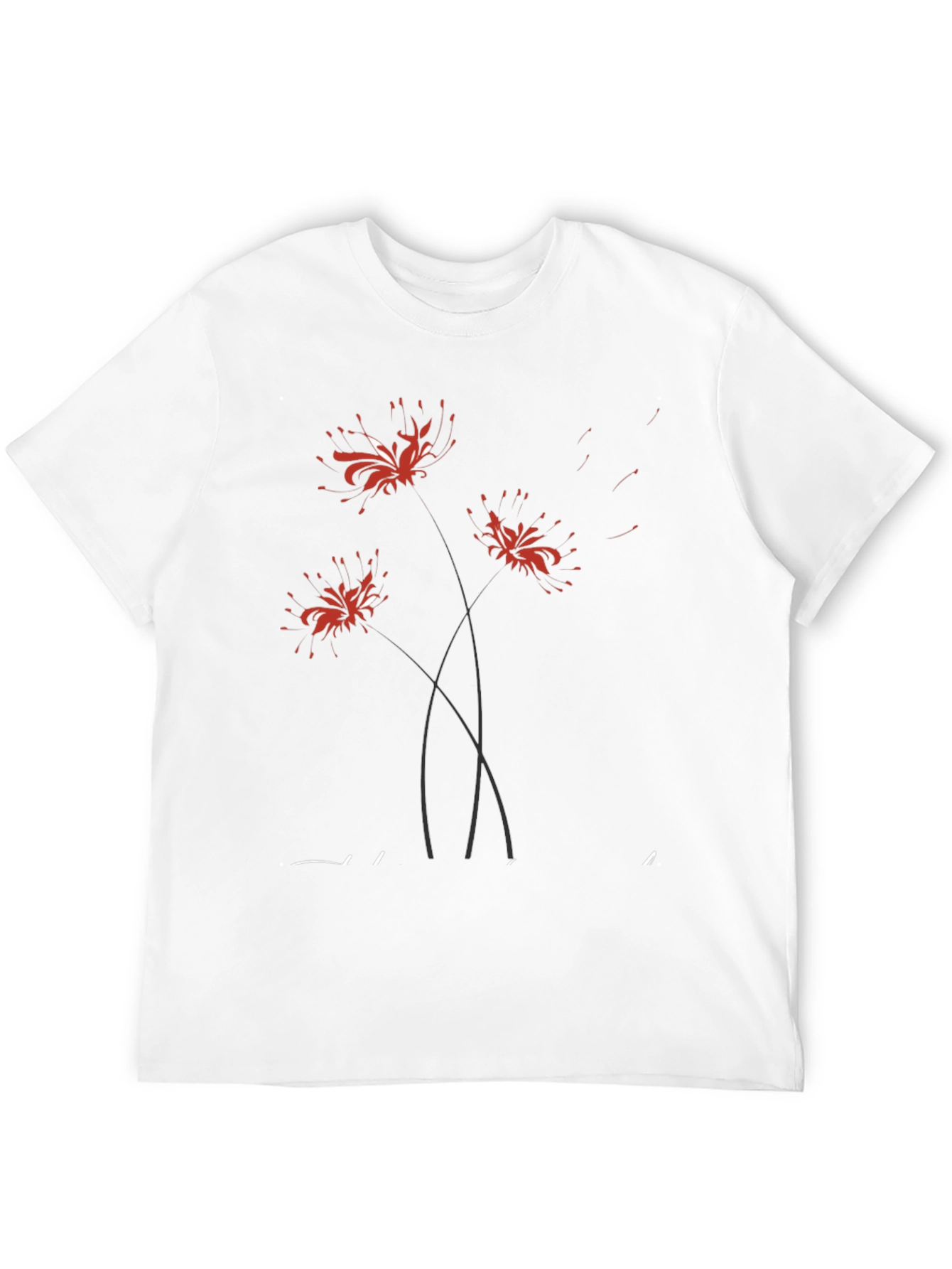 Black T-Shirt with Floral Spider Lily Design