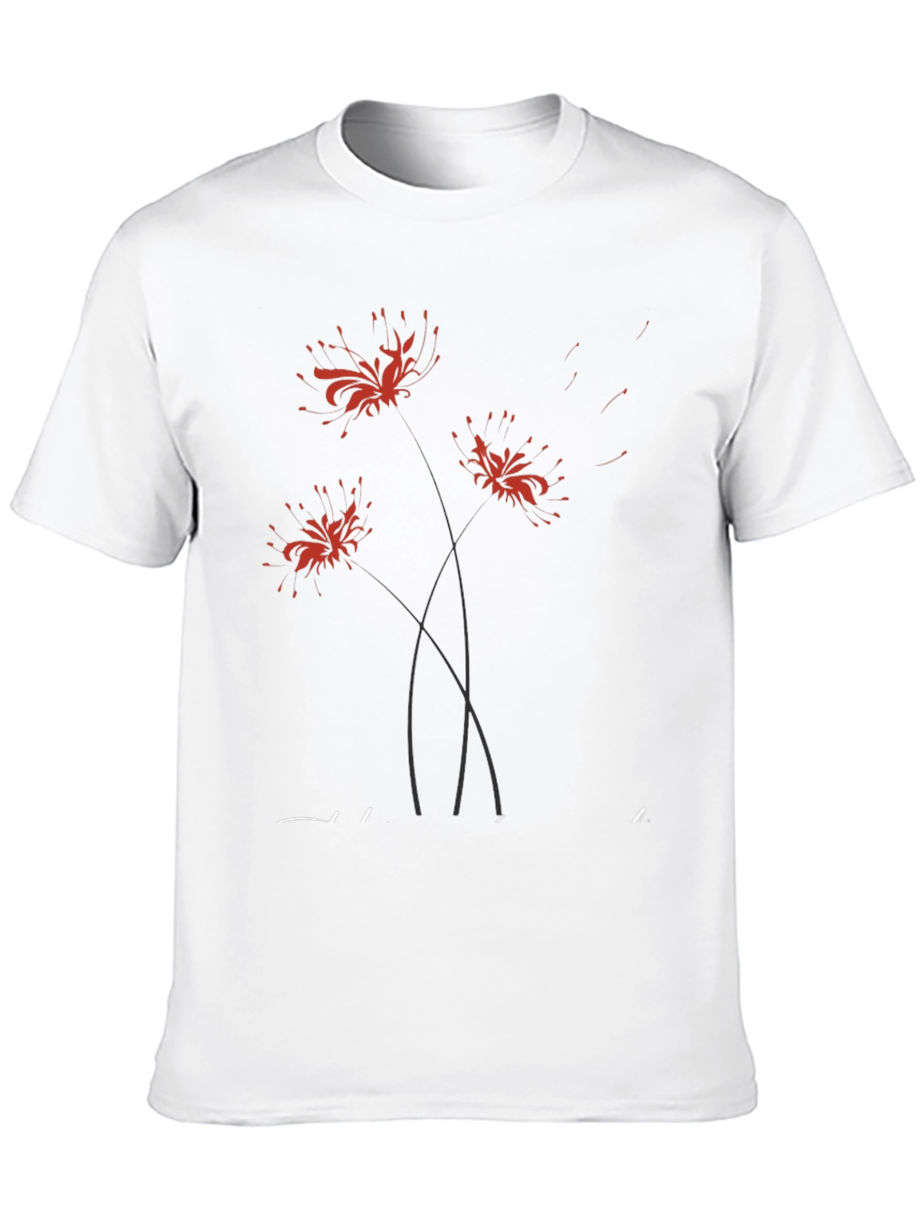 Black T-Shirt with Floral Spider Lily Design