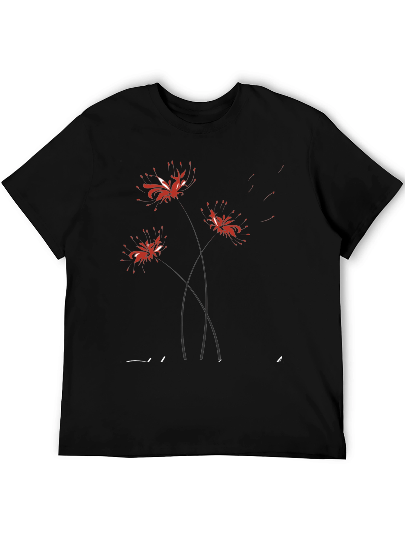 Black T-Shirt with Floral Spider Lily Design