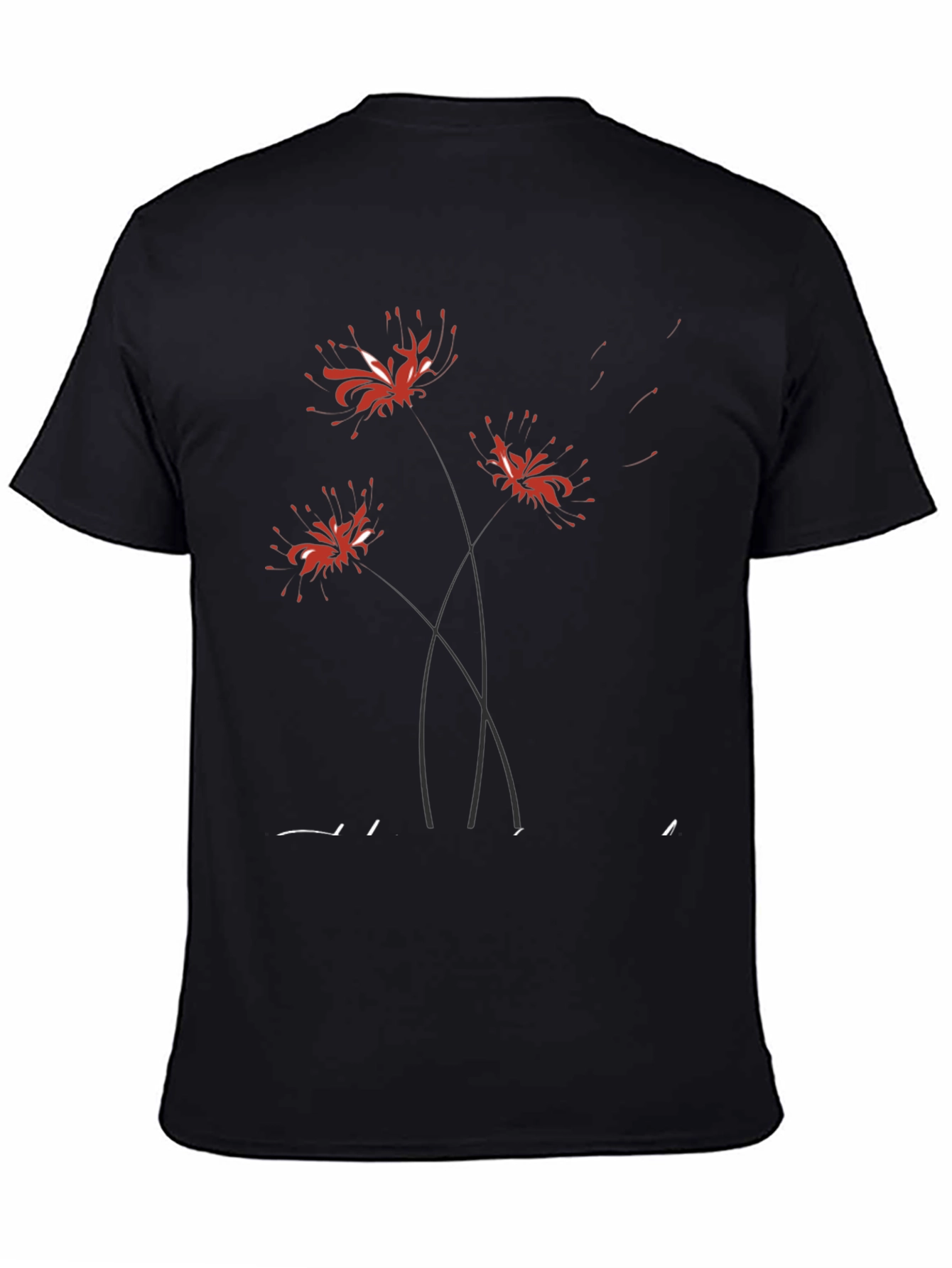 Black T-Shirt with Floral Spider Lily Design
