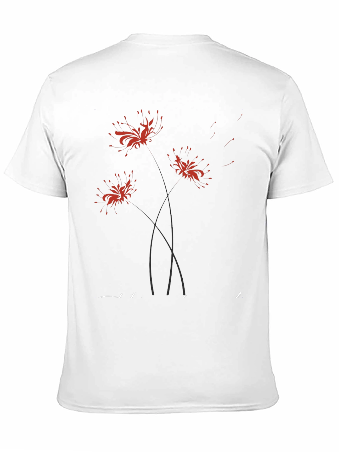 Black T-Shirt with Floral Spider Lily Design
