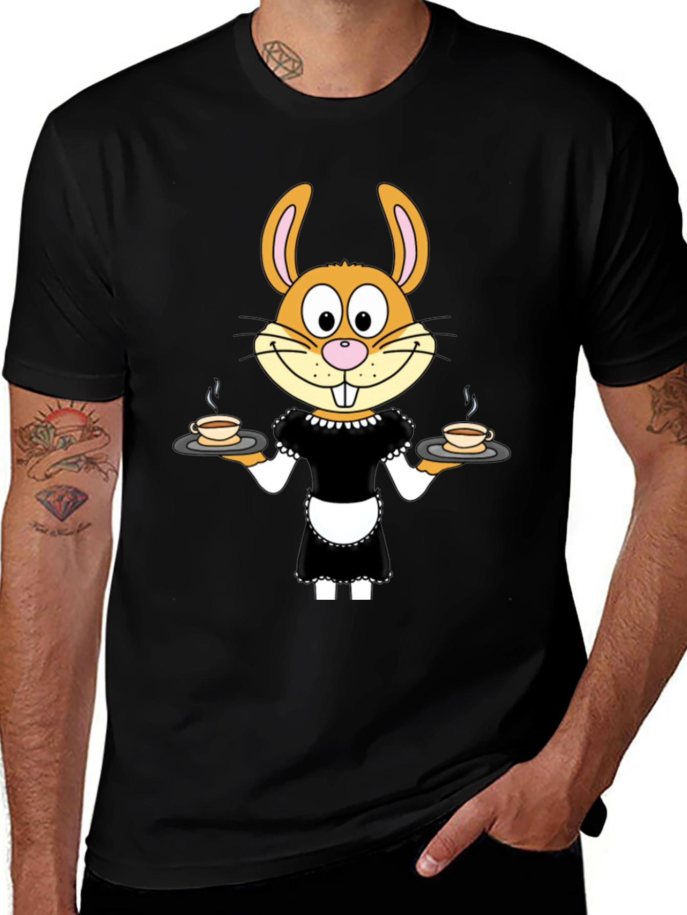 Bunny Waiter T-Shirt - Funny Cartoon Tee