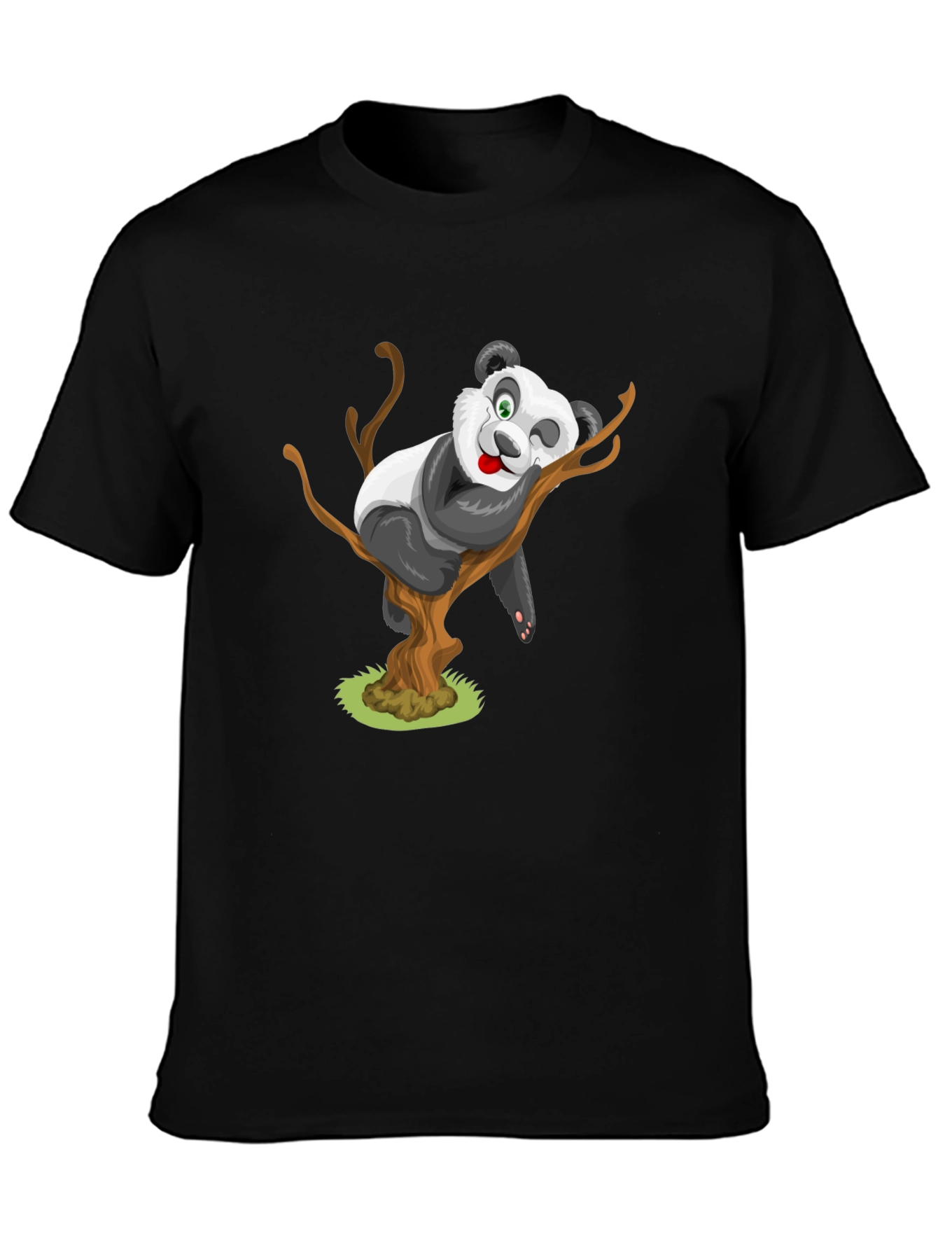 Cute Panda Cartoon Black T-Shirt