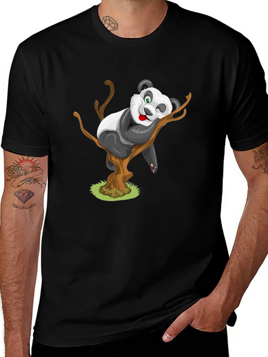 Cute Panda Cartoon Black T-Shirt
