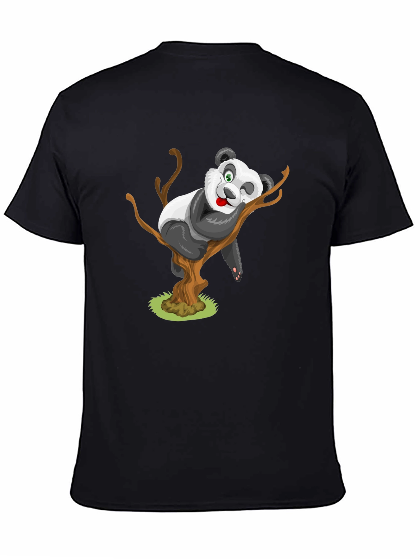 Cute Panda Cartoon Black T-Shirt