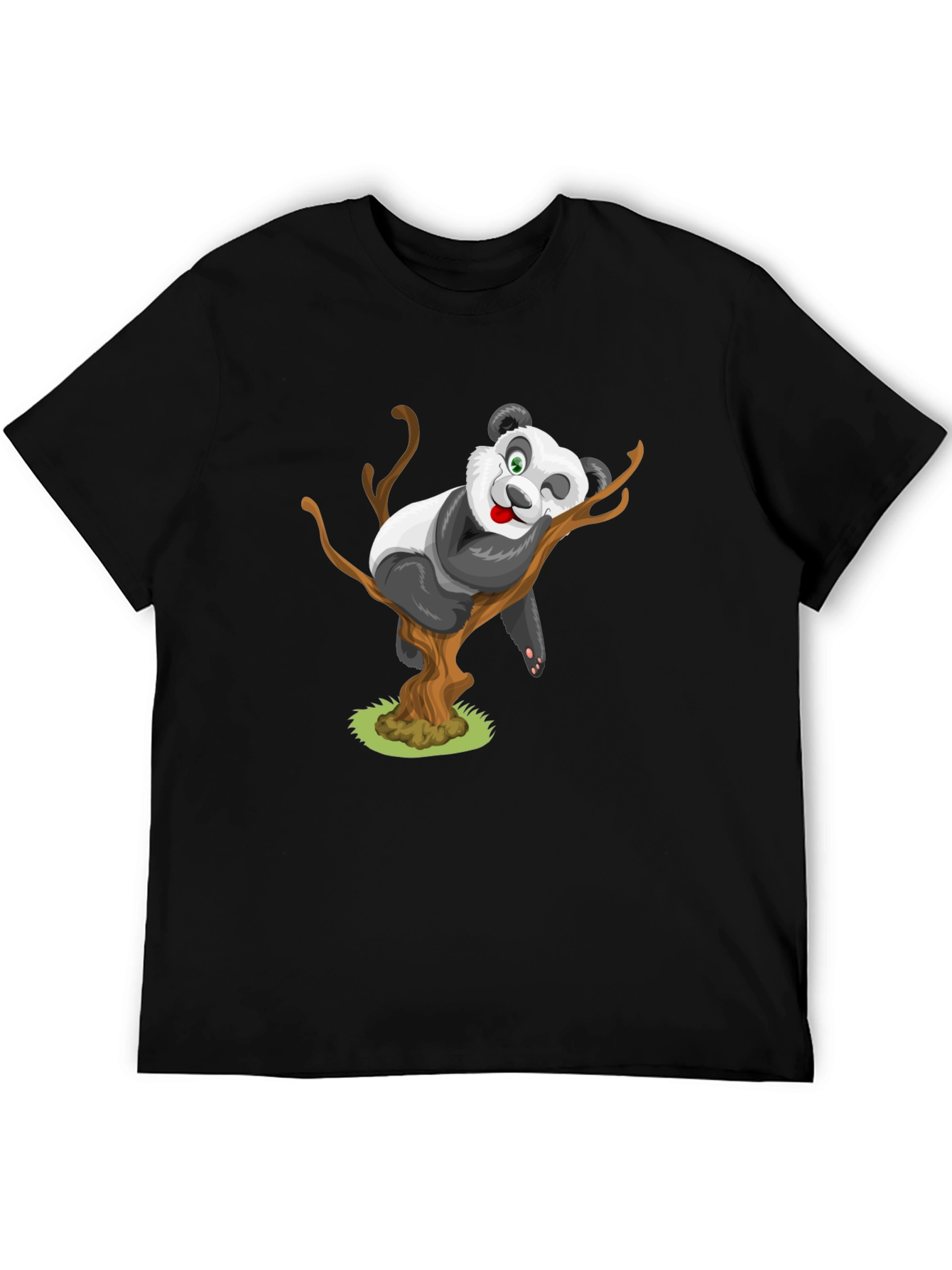 Cute Panda Cartoon Black T-Shirt