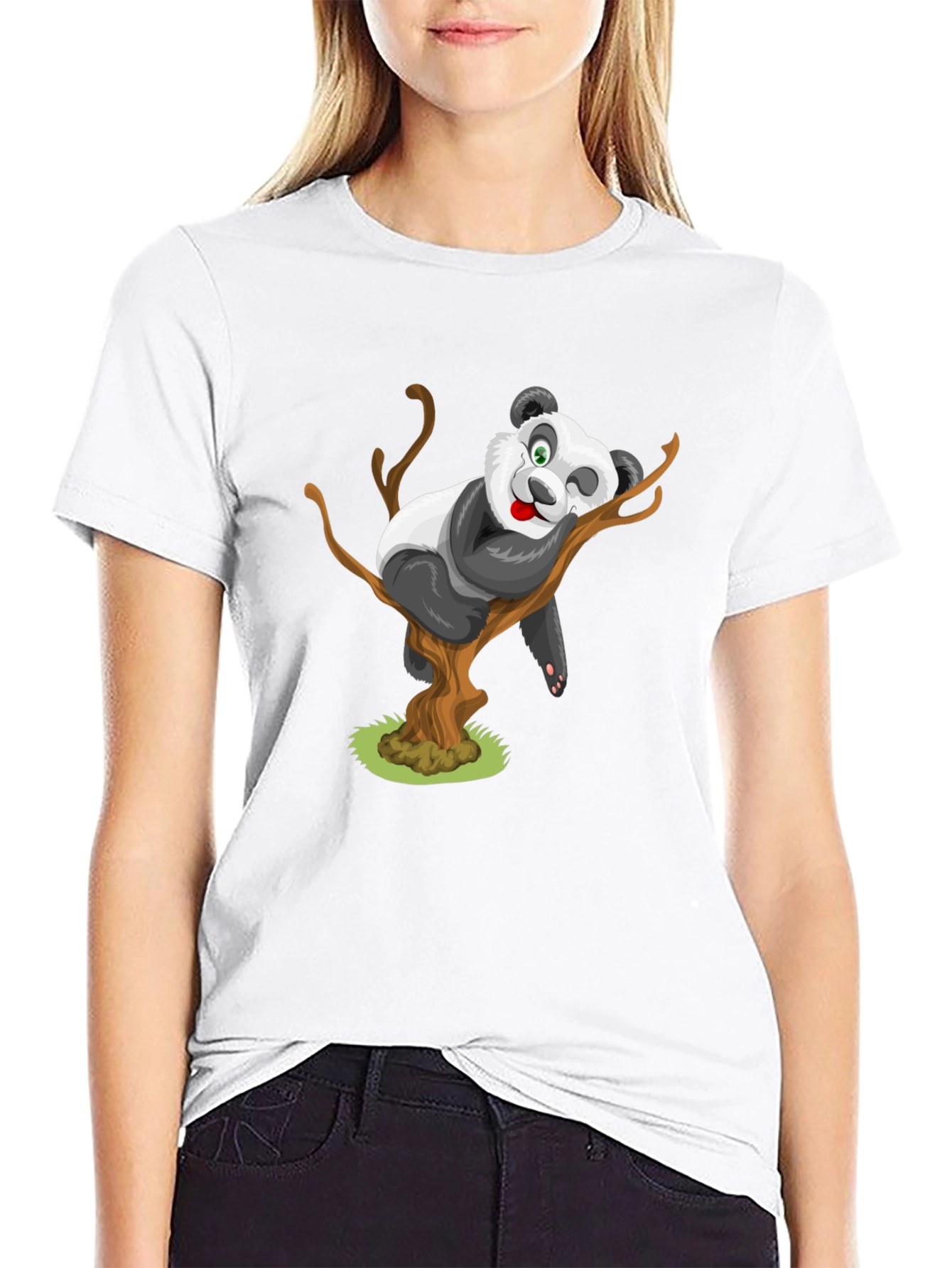 Cute Panda Cartoon Black T-Shirt