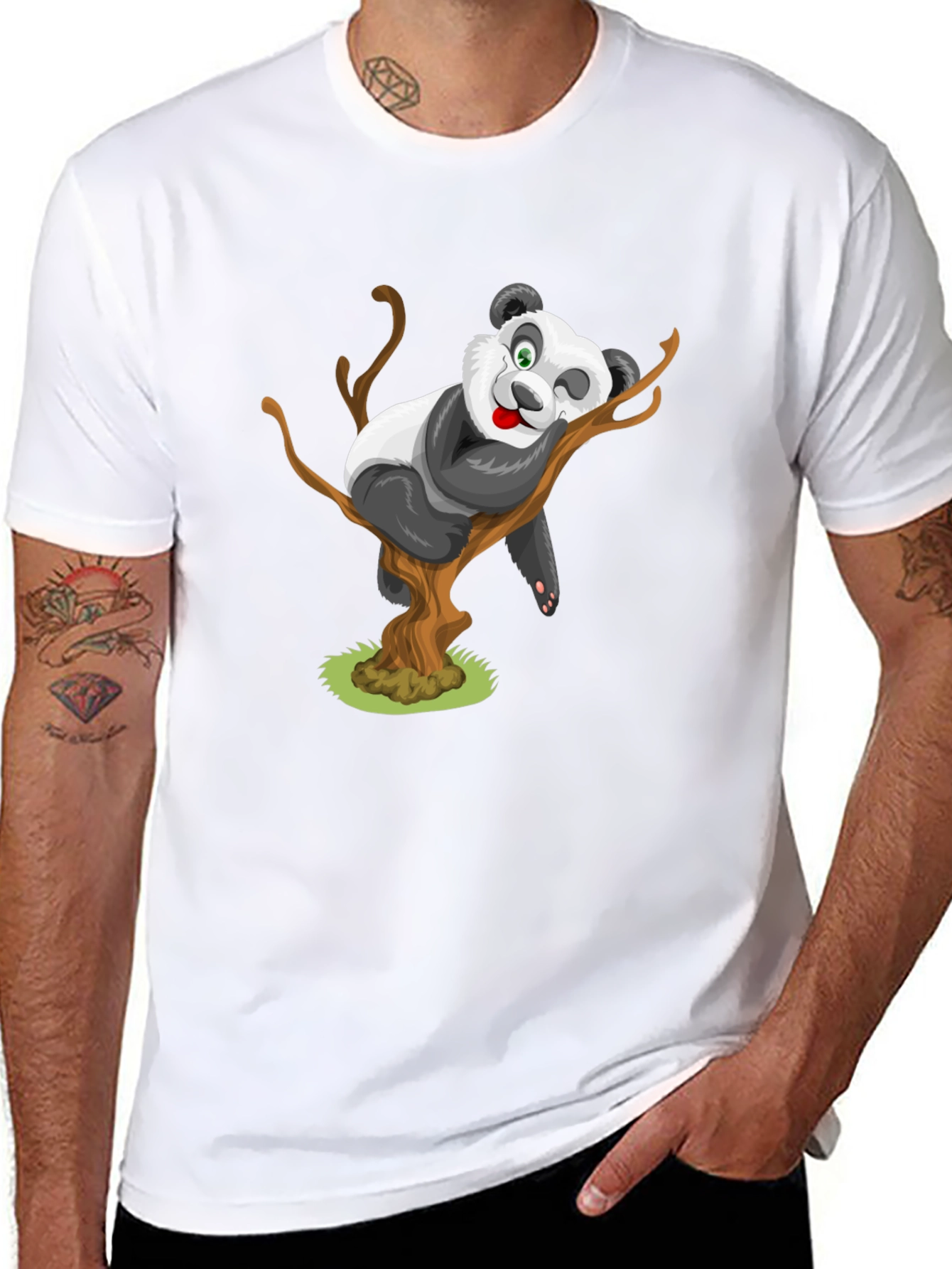 Cute Panda Cartoon Black T-Shirt