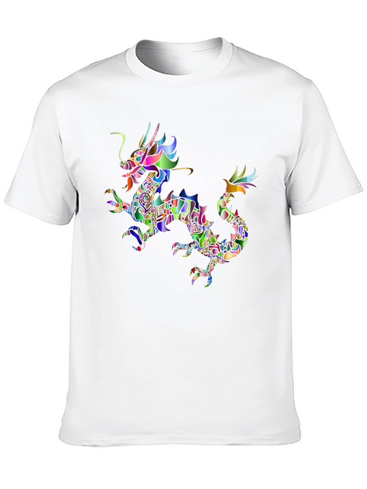 Colorful Dragon Graphic Black T-Shirt