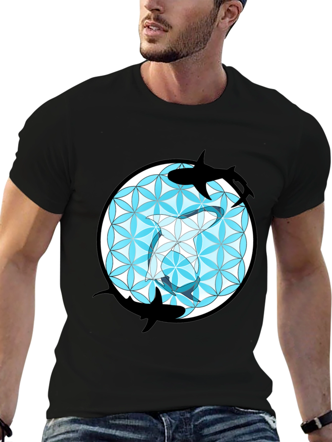 Shark Flower of Life T-Shirt - Unique Graphic Tee