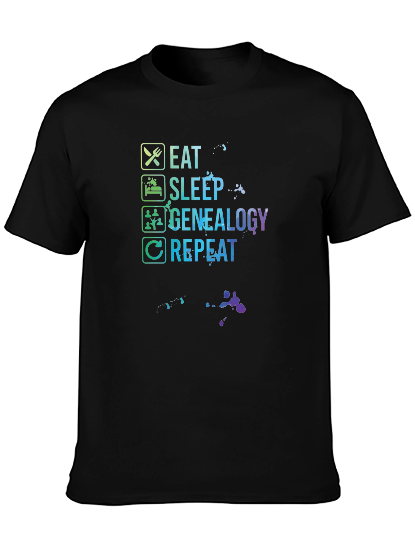 Eat Sleep Genealogy Repeat Black T-Shirt
