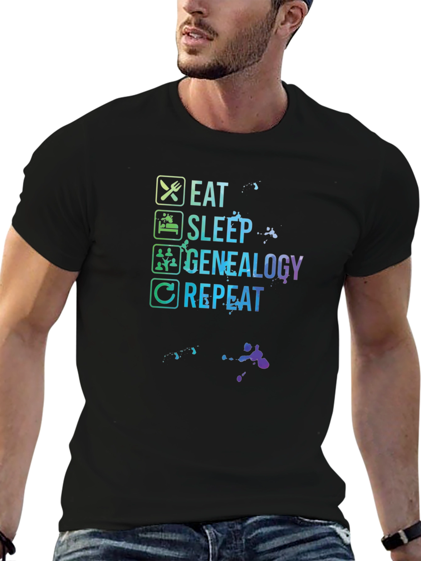 Eat Sleep Genealogy Repeat Black T-Shirt