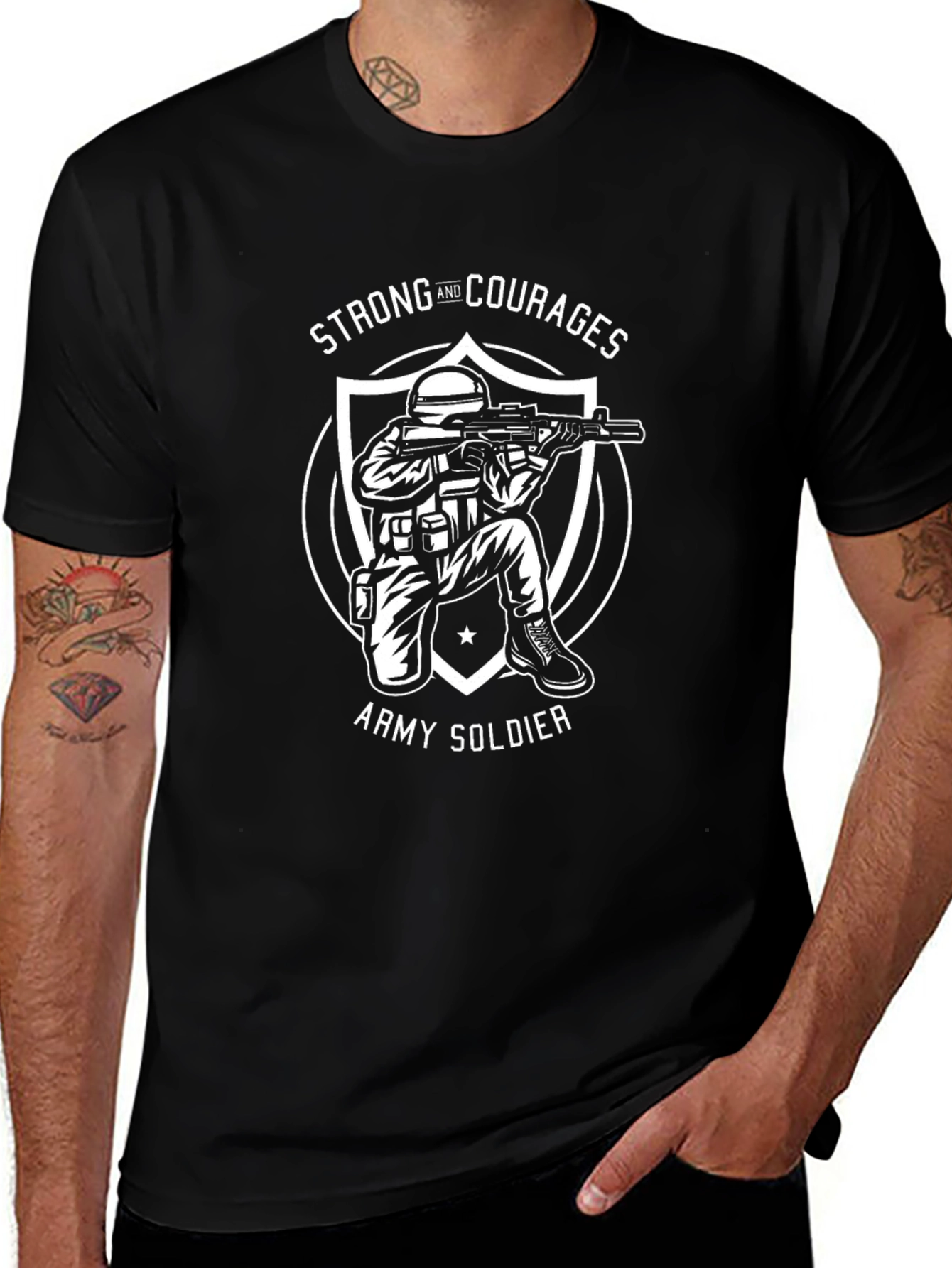 Strong & Courageous Army Soldier Graphic T-Shirt