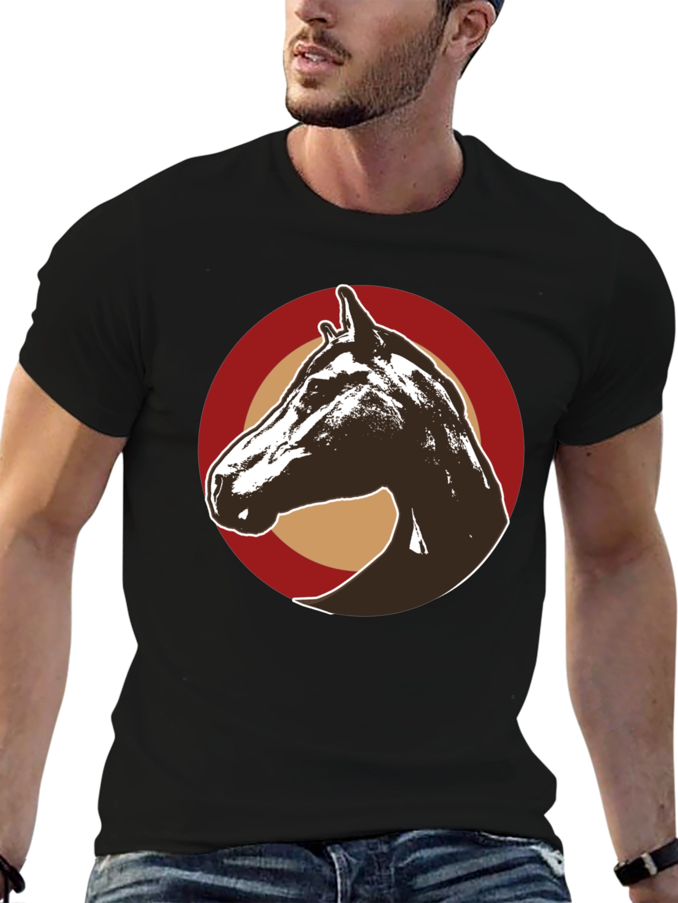 Horse Graphic Tee - Stylish Mens Black T-Shirt