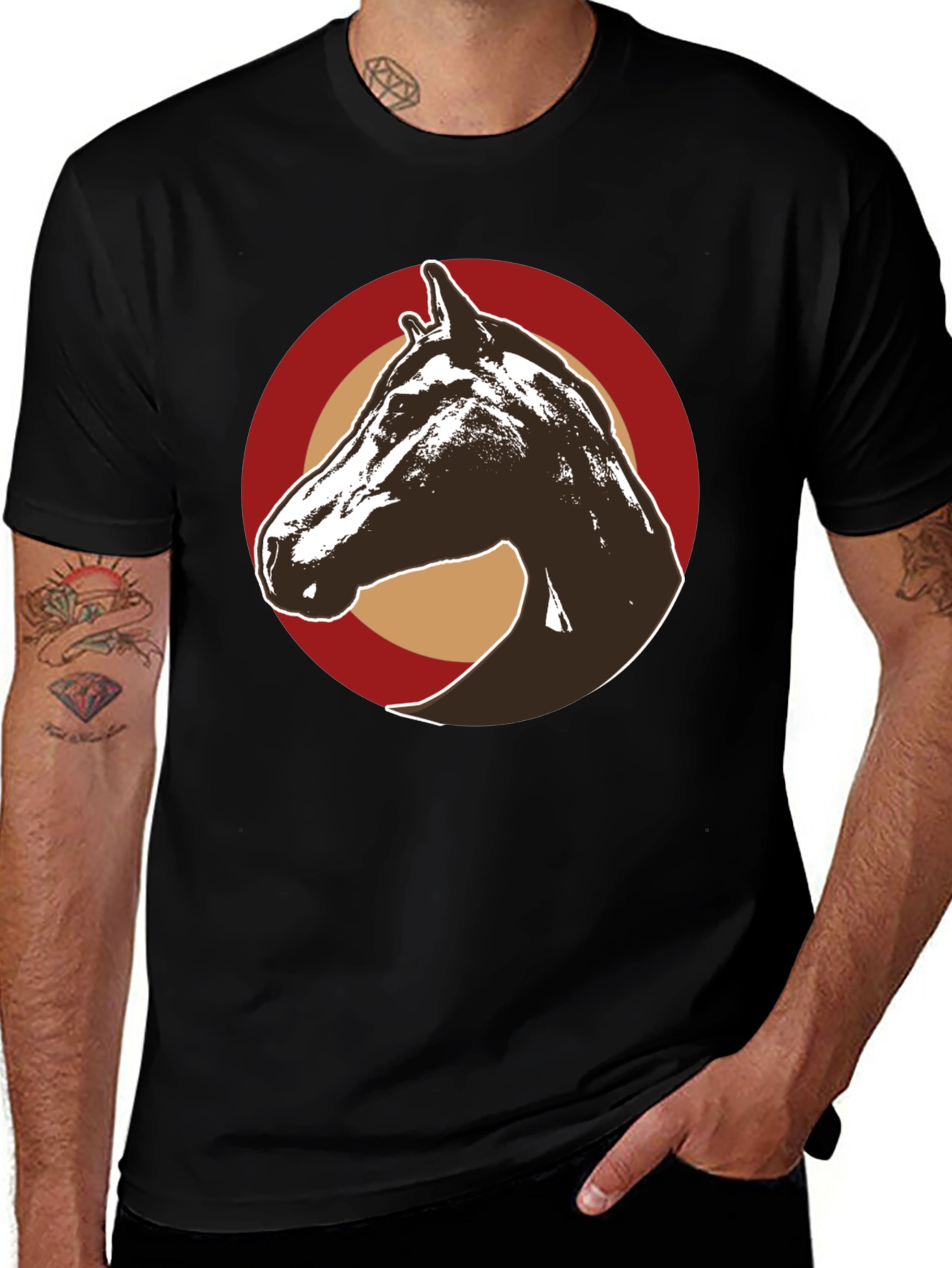 Horse Graphic Tee - Stylish Mens Black T-Shirt