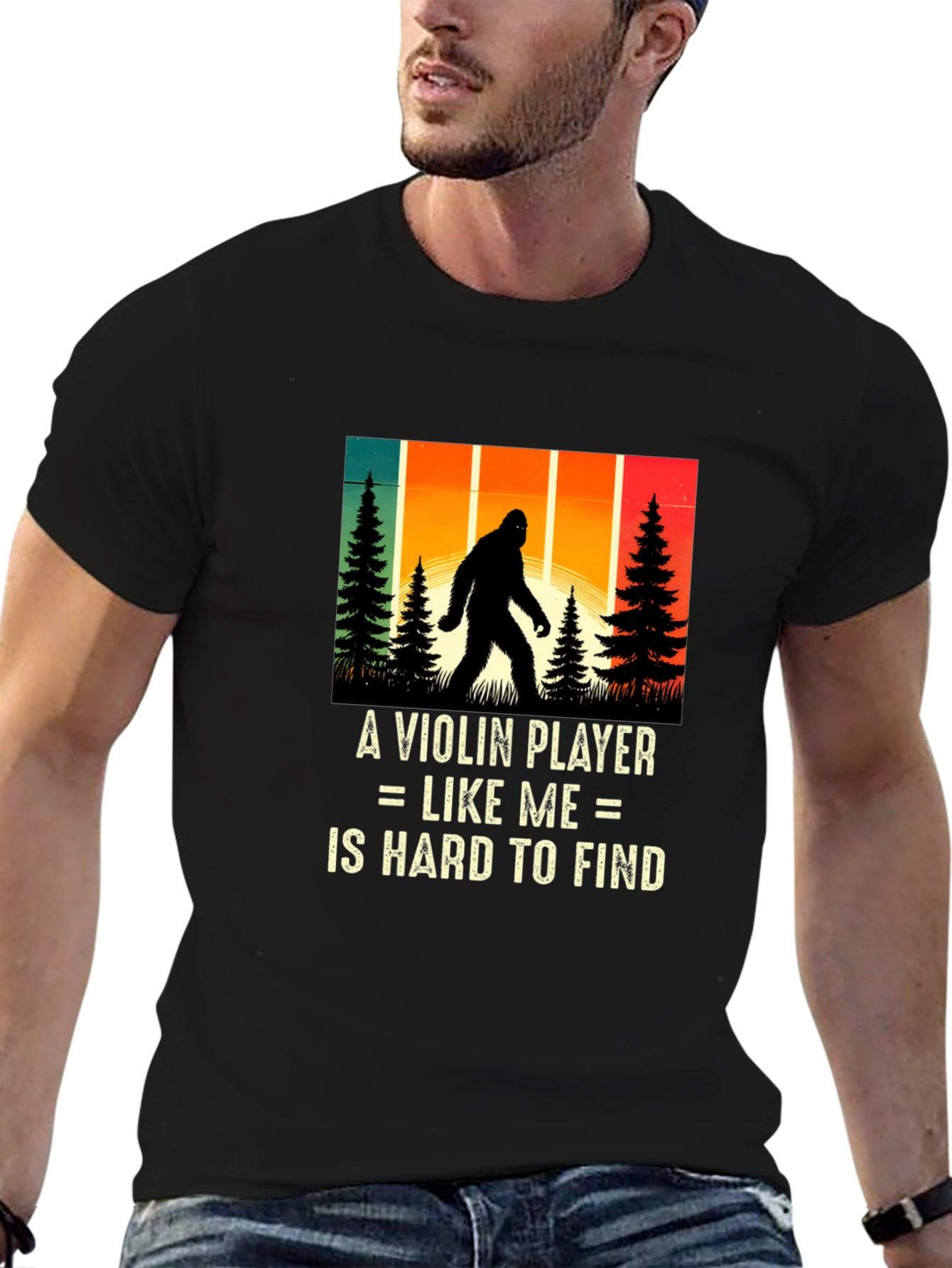 Violin Player Bigfoot Graphic T-Shirt