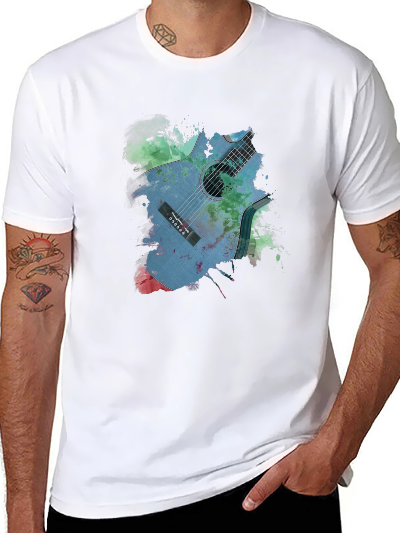 Guitar Splash Graphic Tee - Unique Artistic Design